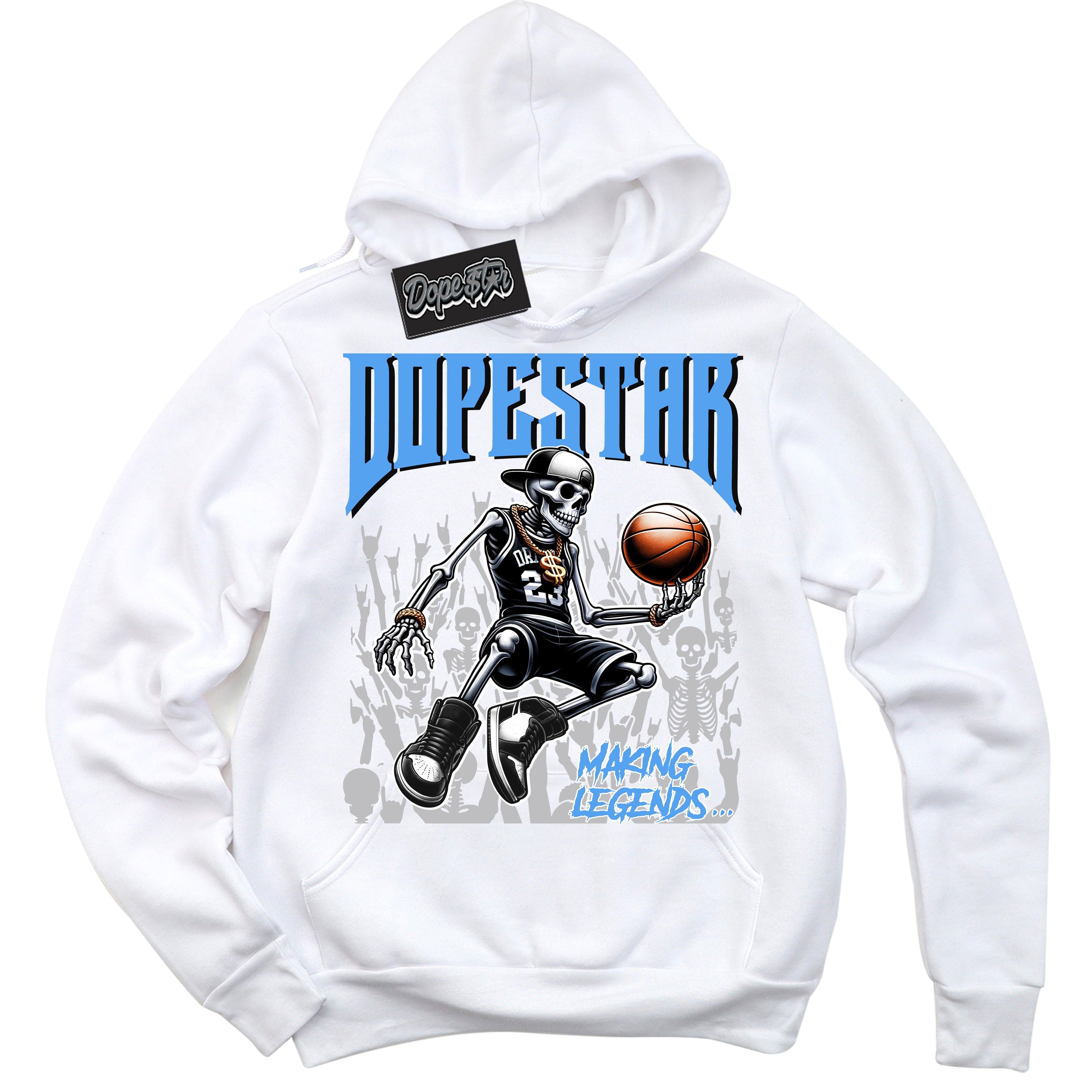 Cool White Hoodie with “ Making Legends ”  design that Perfectly Matches UNC University Blue 5s Sneakers.