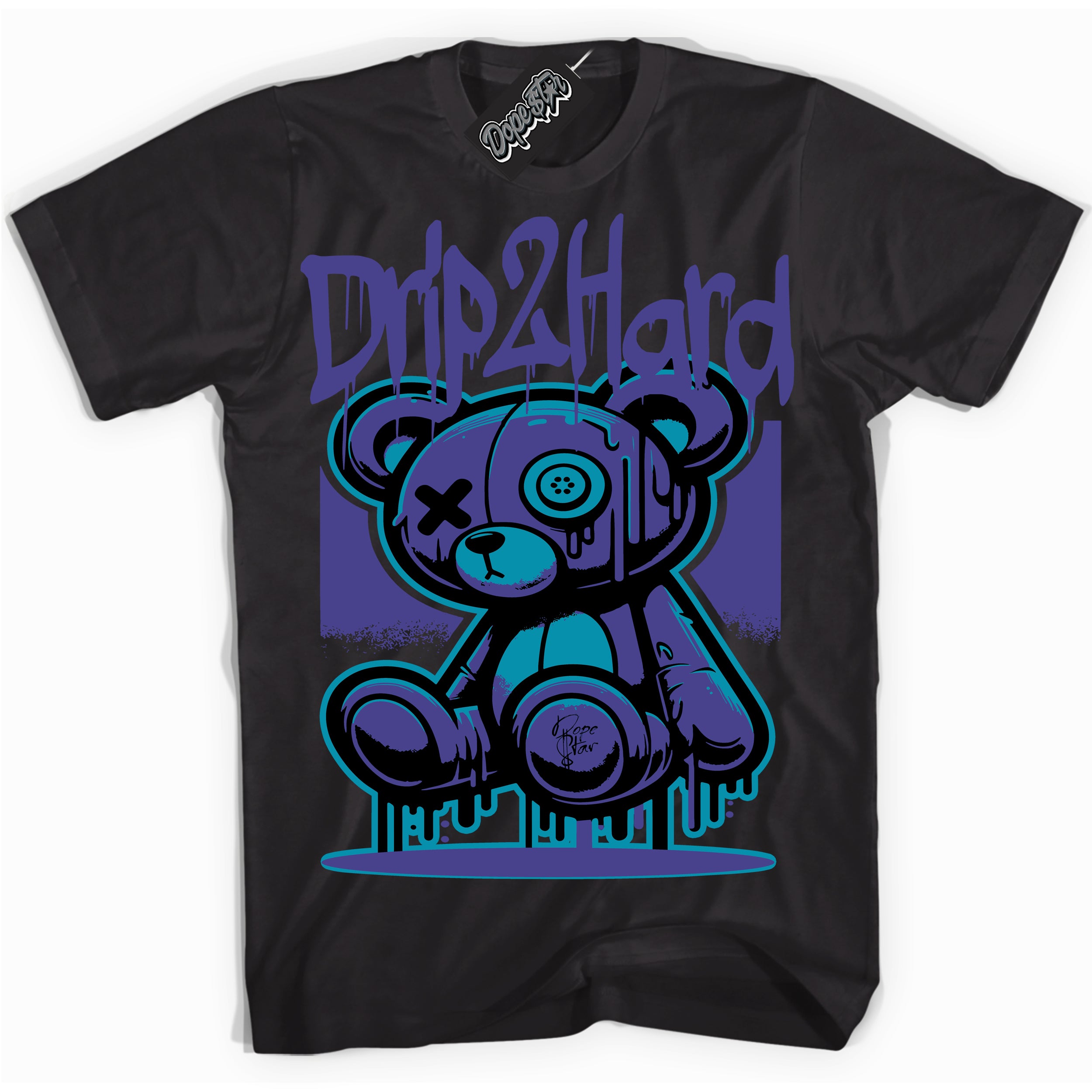 Cool Black graphic tee with “ Drip 2 Hard ” design, that perfectly matches Aqua 6s