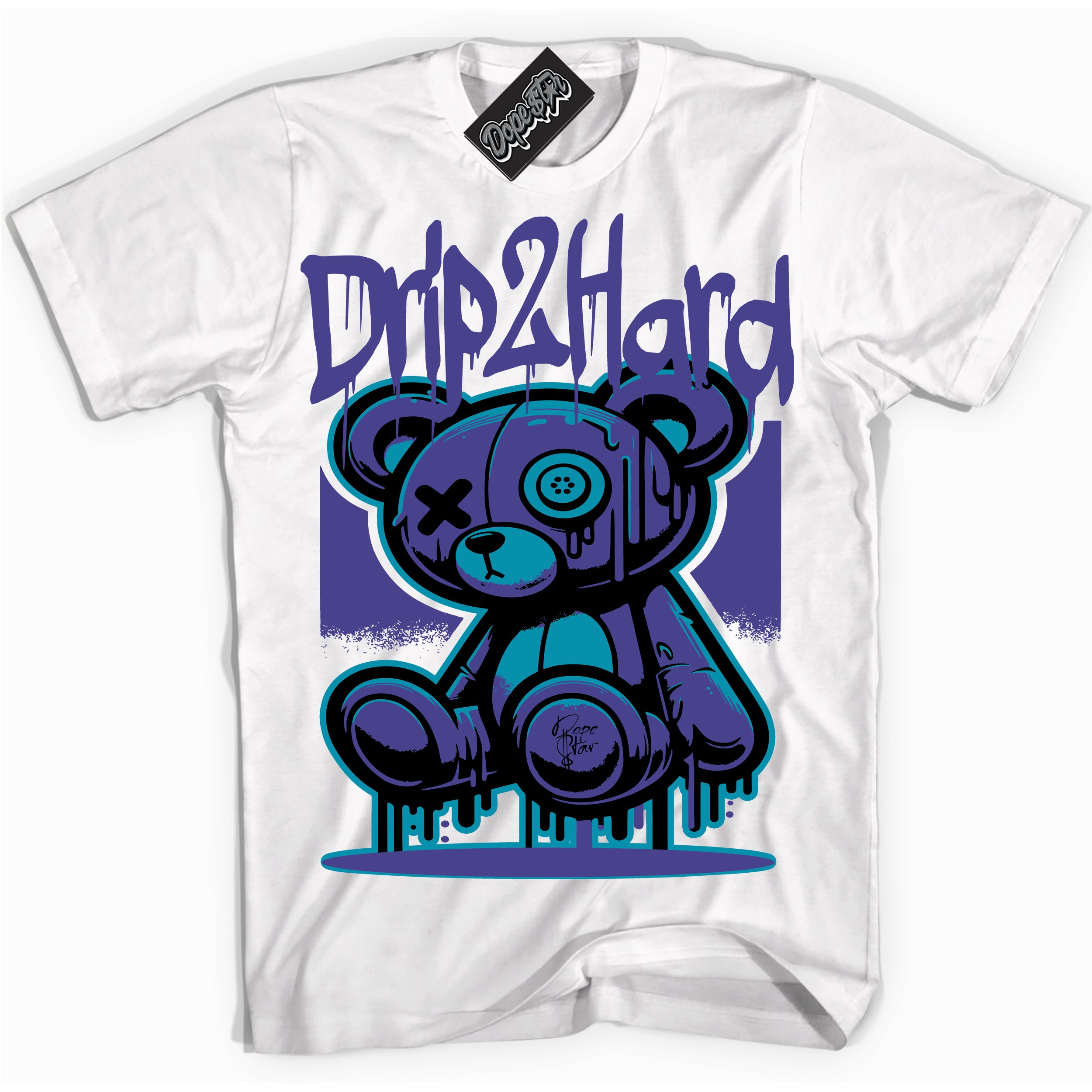 Cool White graphic tee with “ Drip 2 Hard ” design, that perfectly matches Aqua 6s