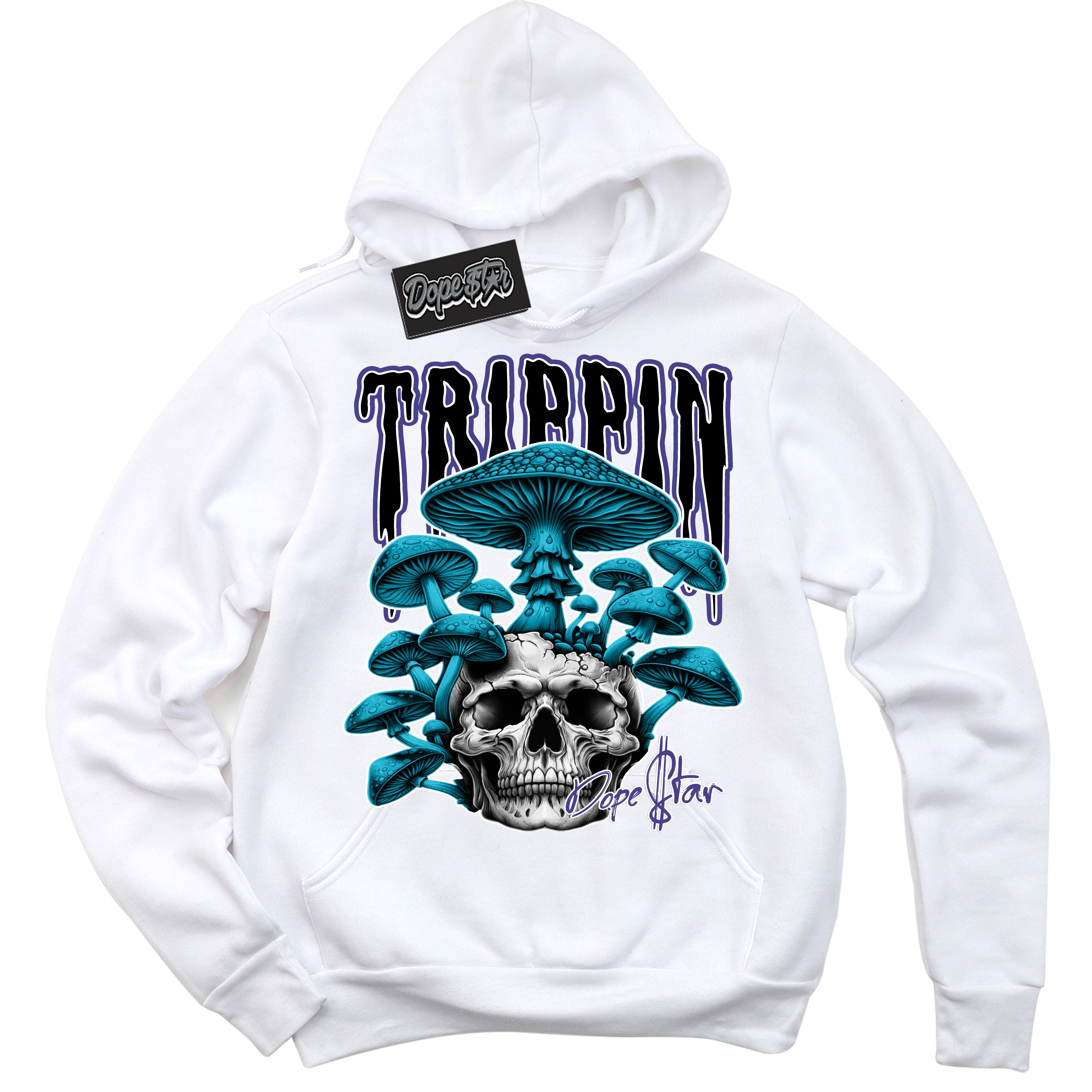 Cool White Hoodie with “ Trippin”  design that Perfectly Matches Aqua 6s Sneakers.