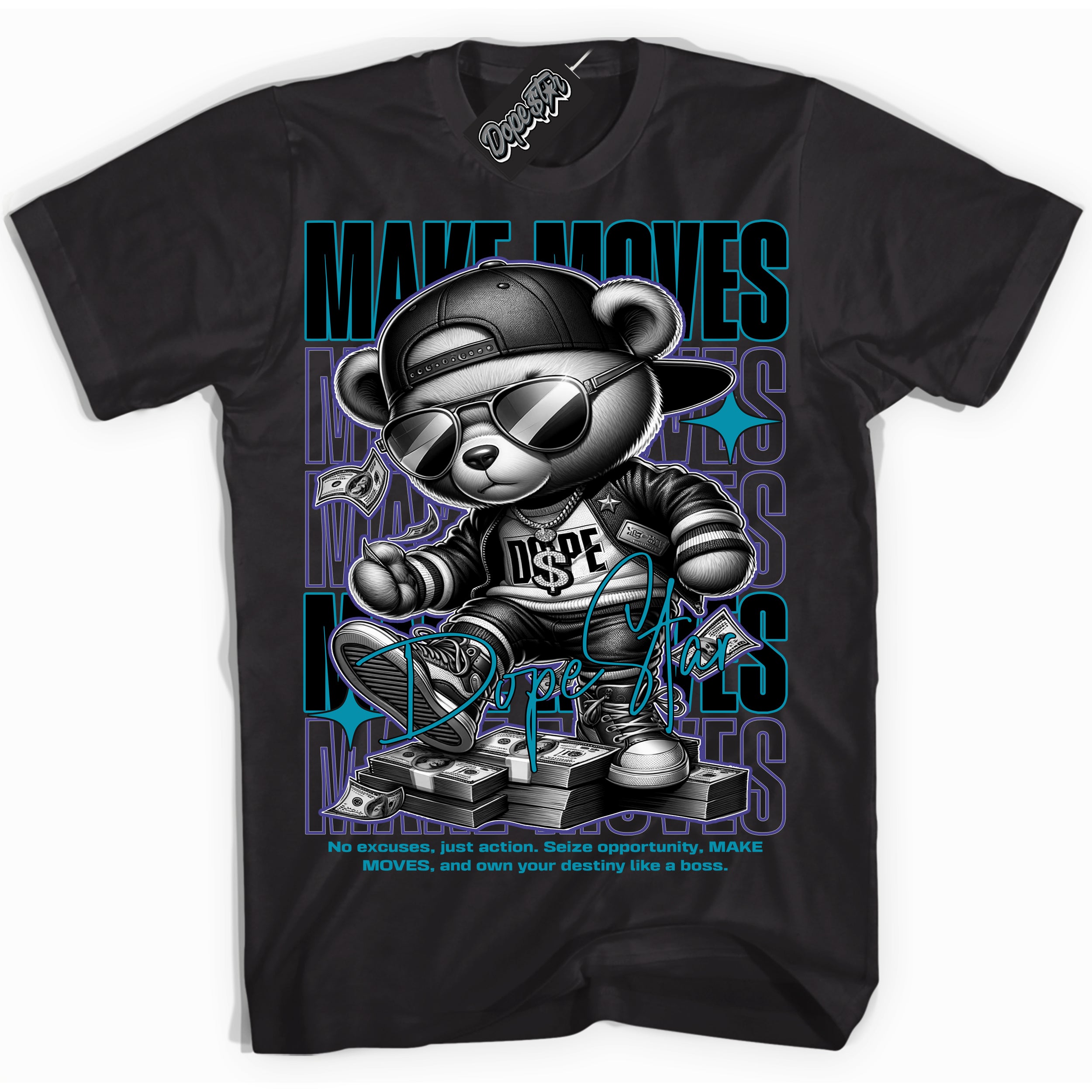 Cool Black Shirt with “ Makin Moves” design that perfectly matches Aqua 6s Sneakers.