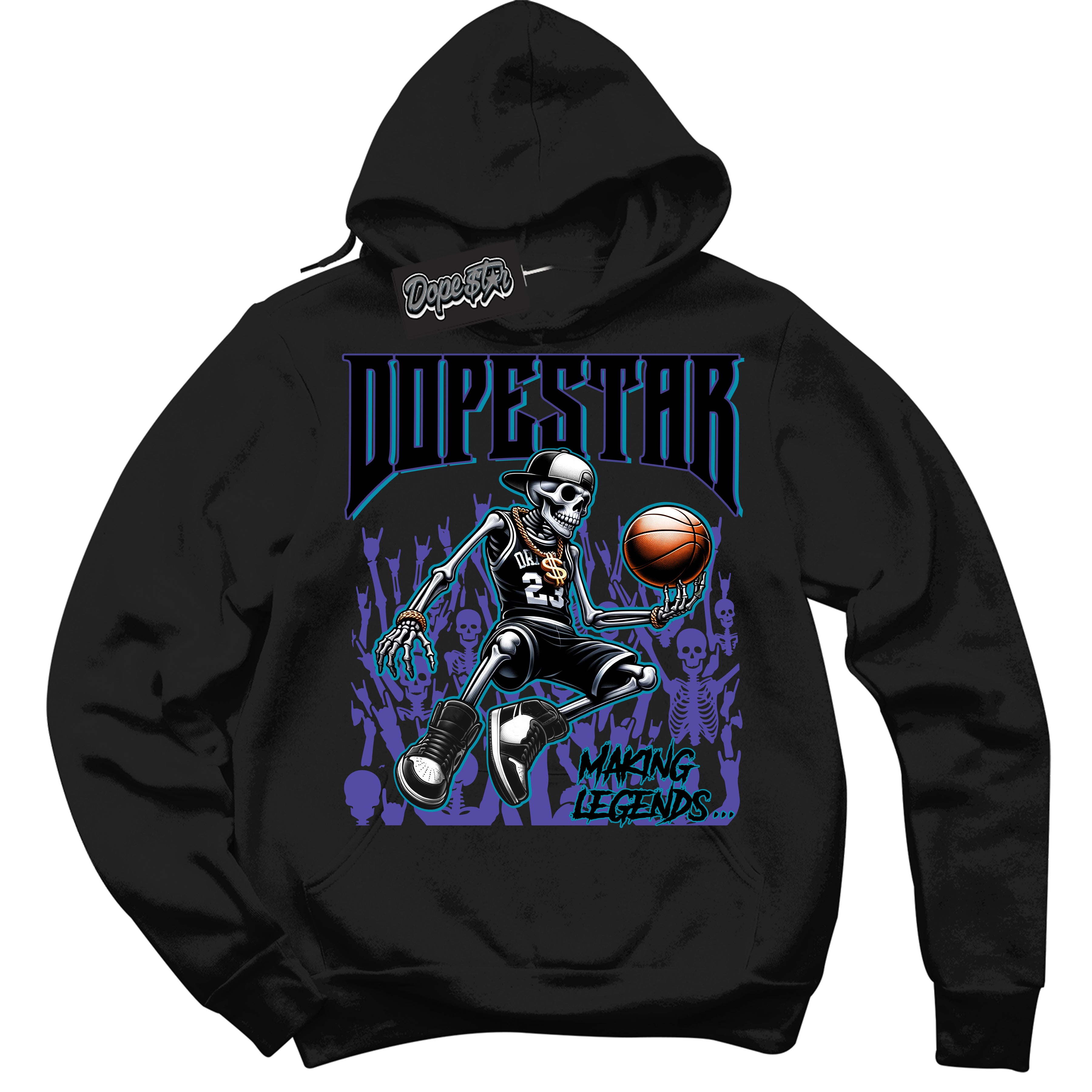 Cool Black Hoodie with “ Making Legends ”  design that Perfectly Matches Aqua 6s Sneakers.