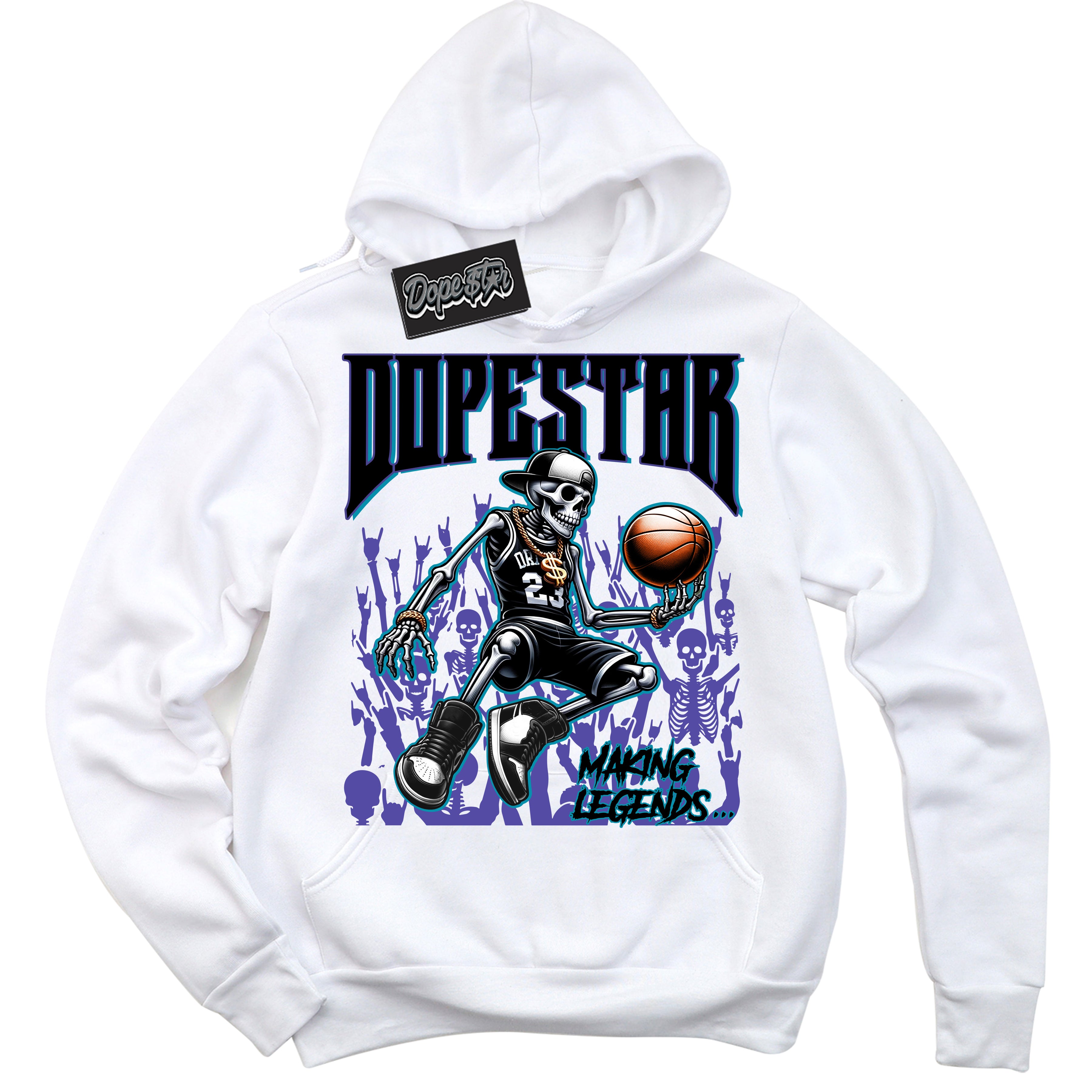 Cool White Hoodie with “ Making Legends ”  design that Perfectly Matches Aqua 6s Sneakers.