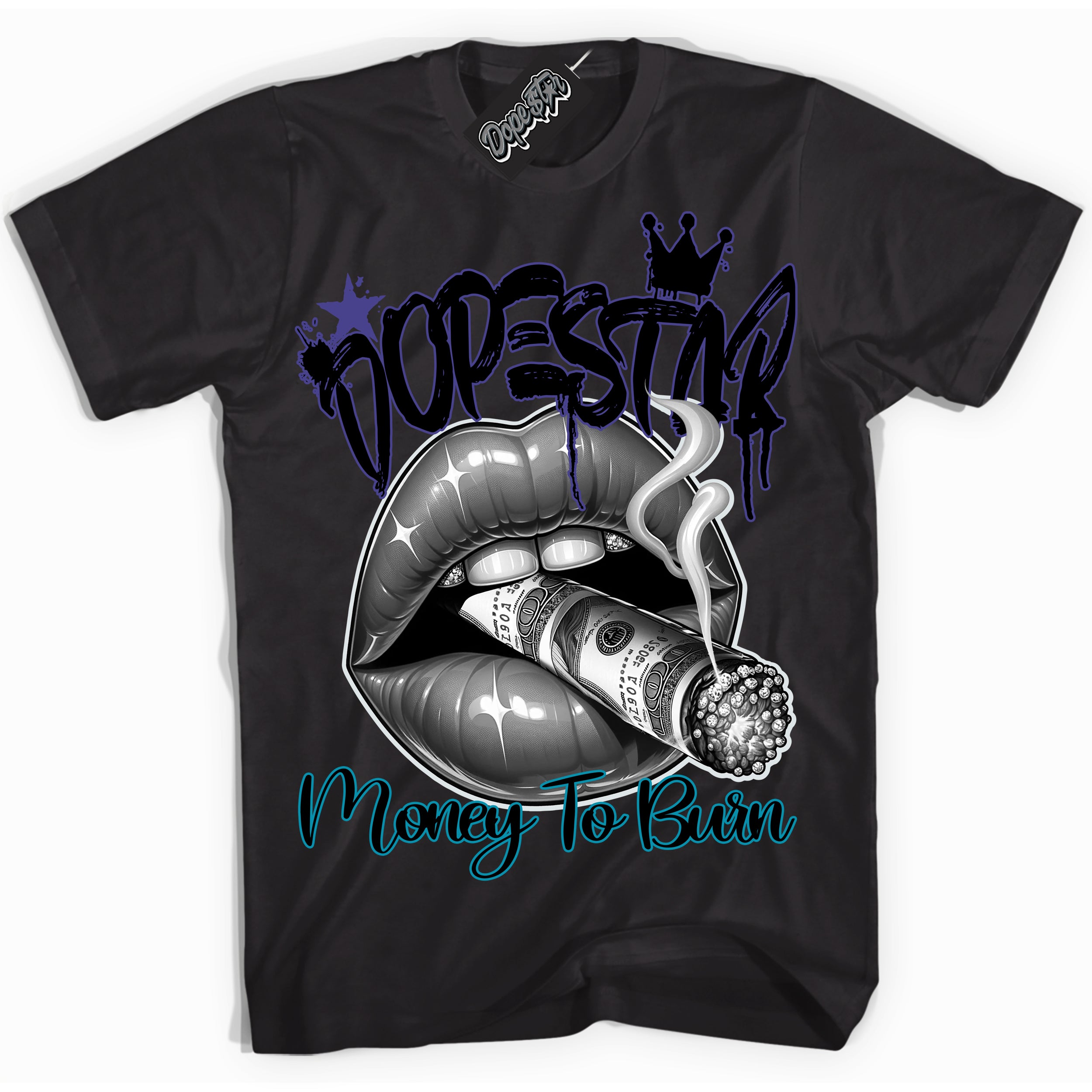 Cool Black Shirt with “ Money To Burn” design that perfectly matches Aqua 6s Sneakers.