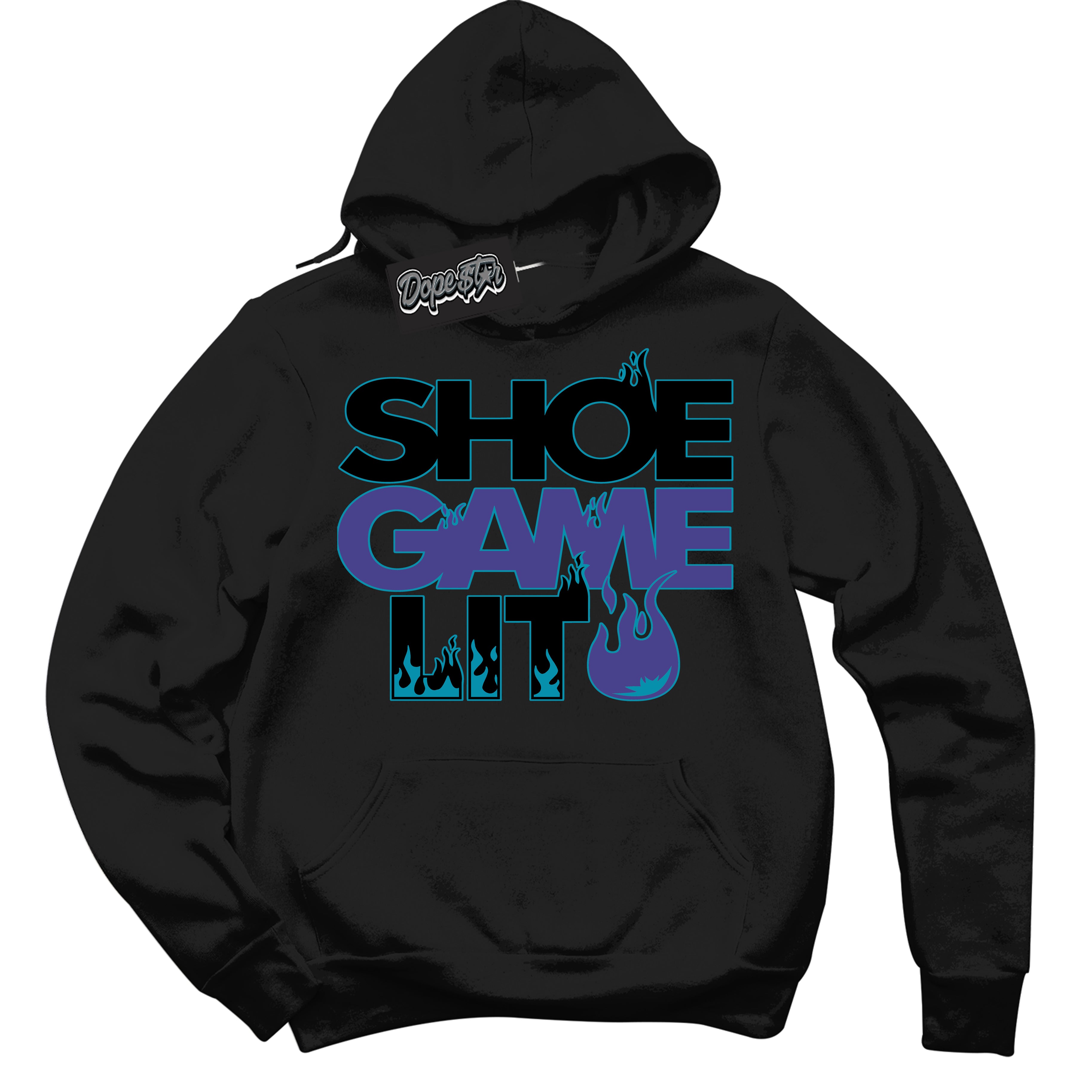 Cool Black Hoodie with “ Shoe Game Lit '' design that Perfectly Matches  Aqua 6s Sneakers.