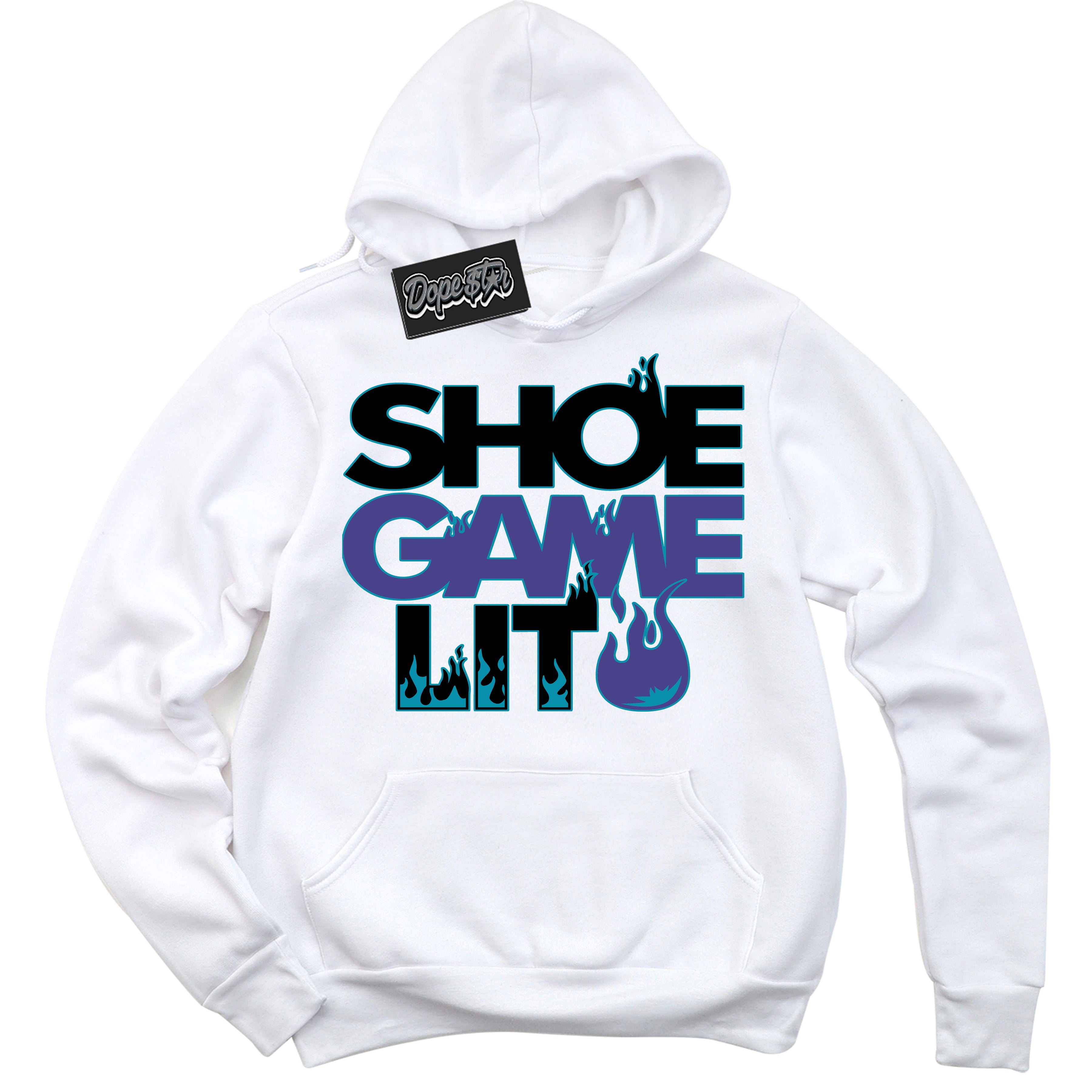 Cool White Hoodie with “ Shoe Game Lit '' design that Perfectly Matches  Aqua 6s Sneakers.