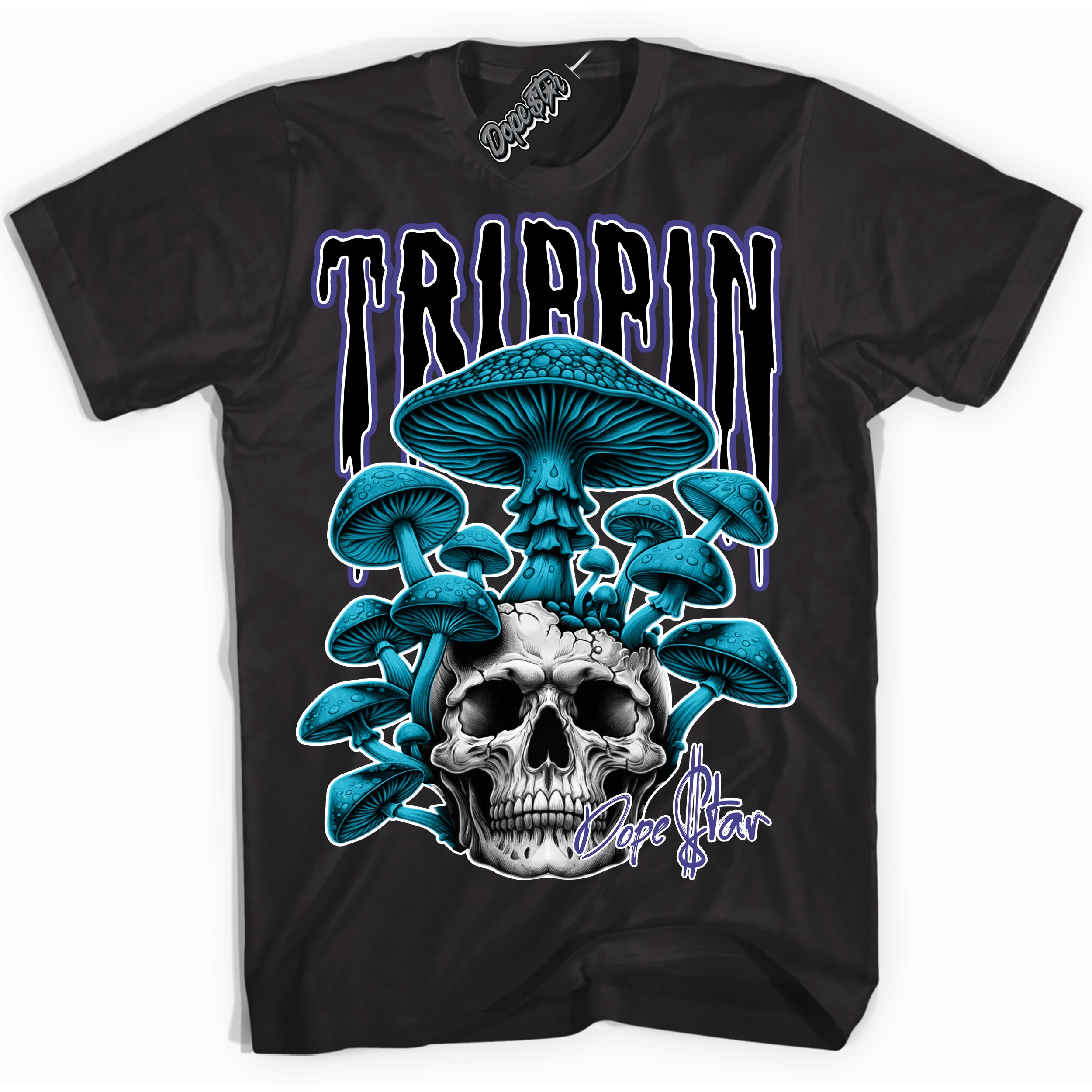 Cool Black Shirt with “Trippin” design that perfectly matches the Aqua 6s Sneakers.