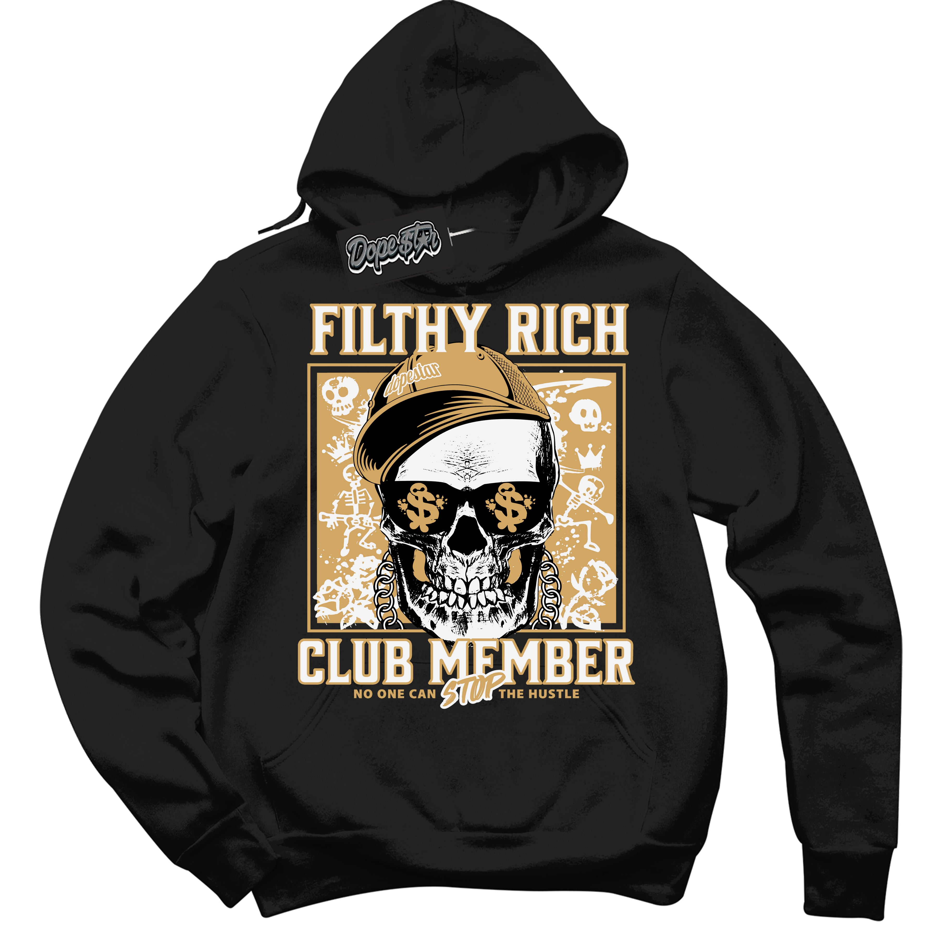 Cool Black Hoodie with “ Filthy Rich ”  design that Perfectly Matches Craft Paris 6s Jordans.
