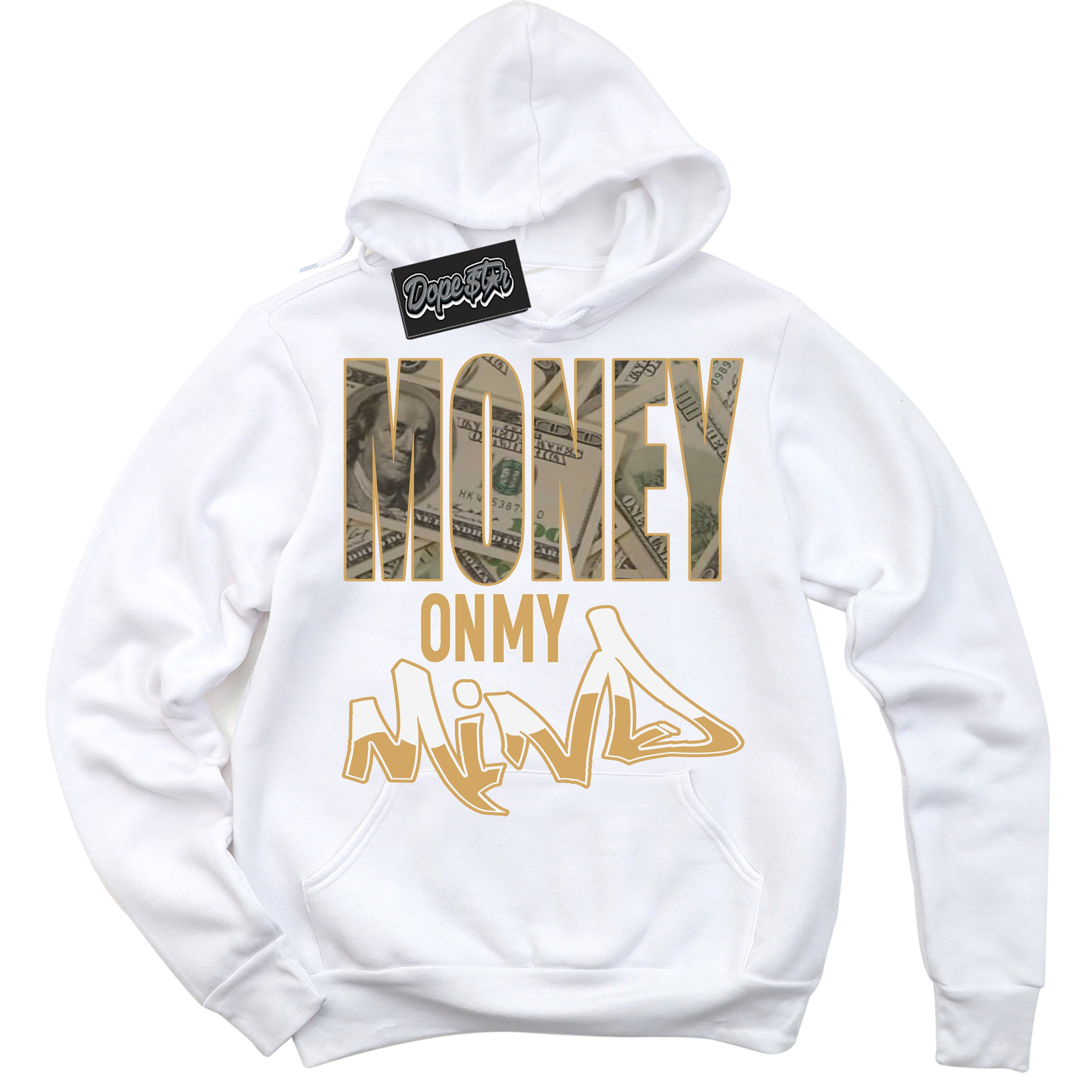 Cool White Hoodie with “ Money On My Mind ”  design that Perfectly Matches Craft Paris 6s Jordans.
