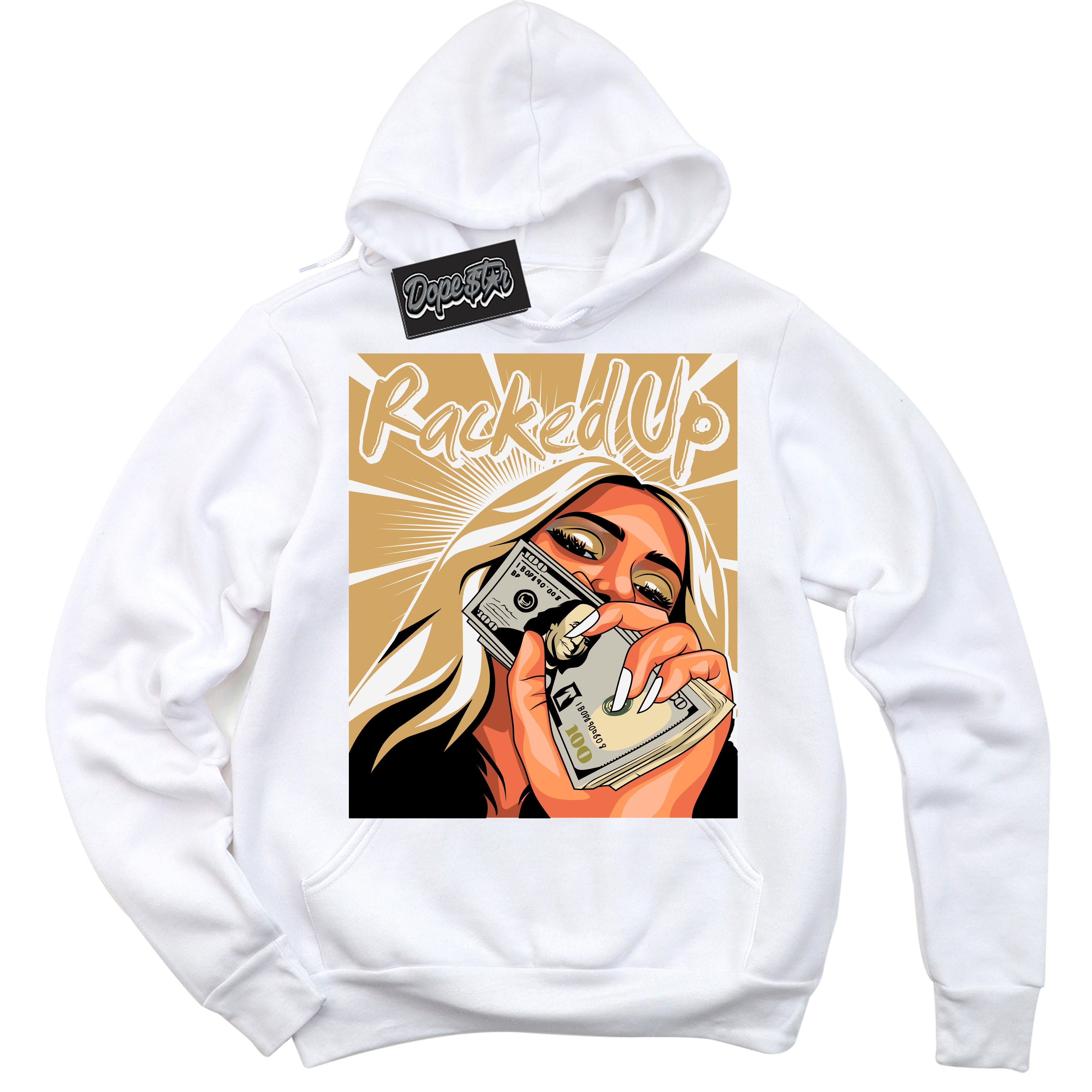 Cool White Hoodie with “ Racked Up ”  design that Perfectly Matches Craft Paris 6s Jordans.
