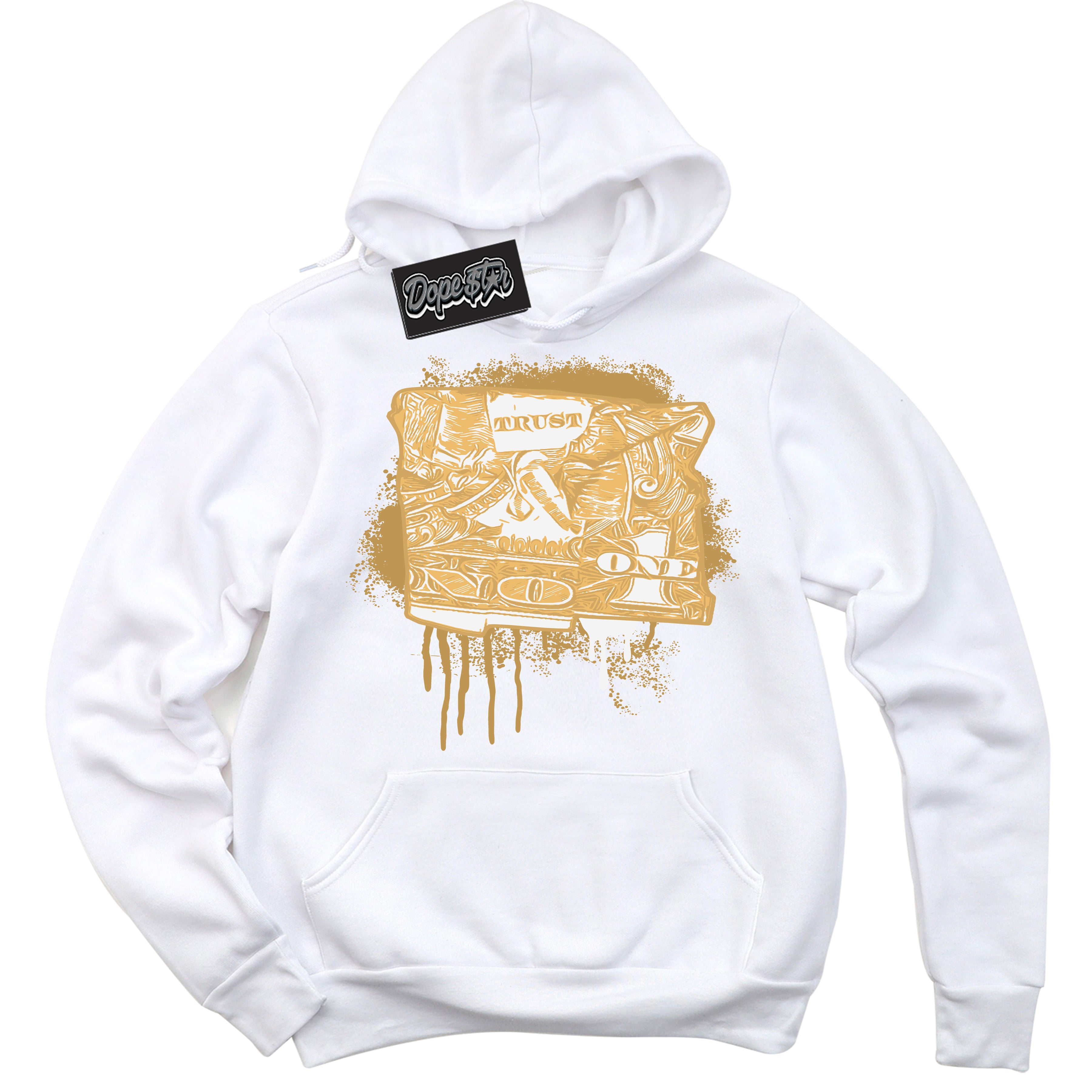 Cool White Hoodie with “ Trust No One Dollar ”  design that Perfectly Matches Craft Paris 6s Jordans.
