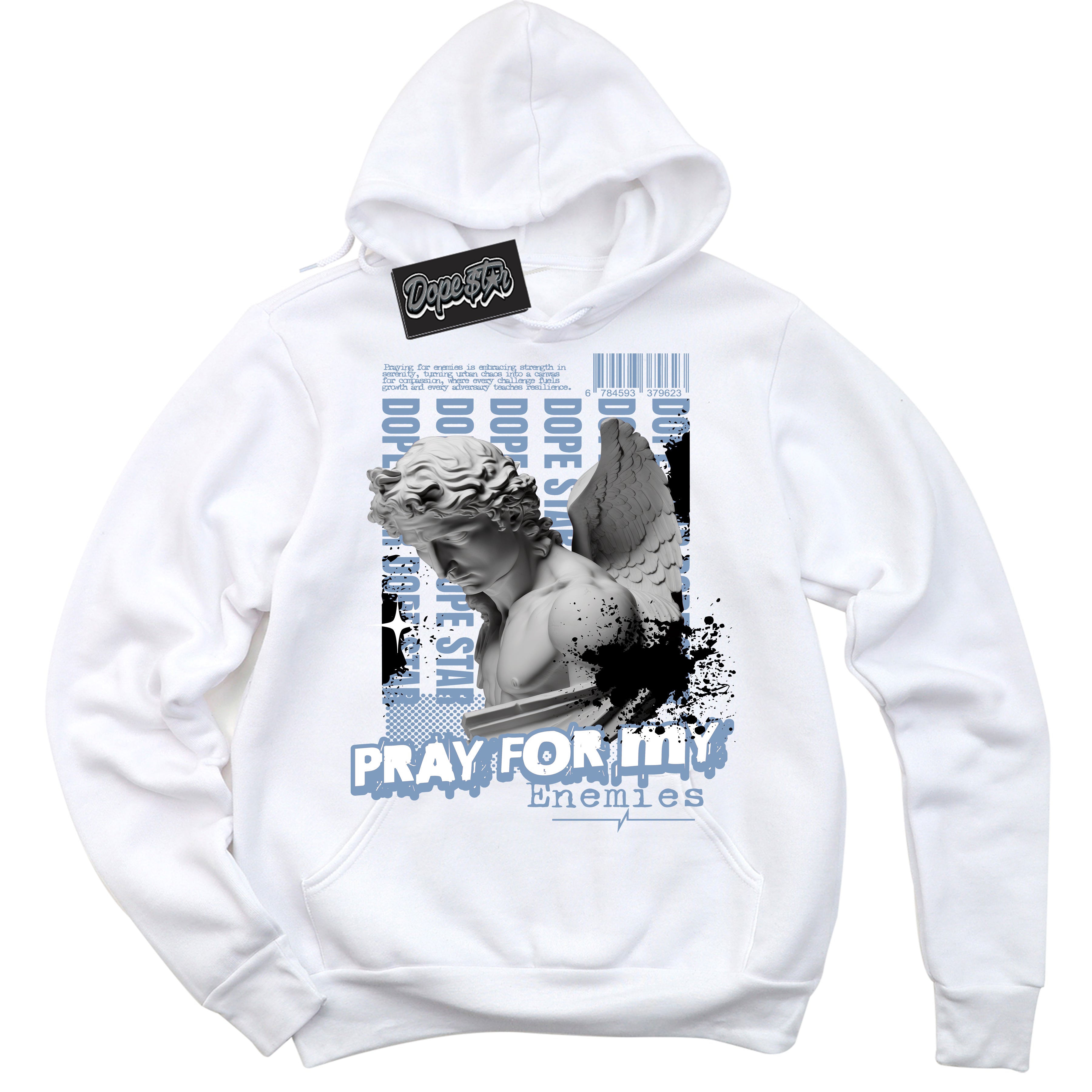 Cool White Hoodie with “ Pray Enemies ”  design that Perfectly Matches Reverse Oreo 6s Sneakers.