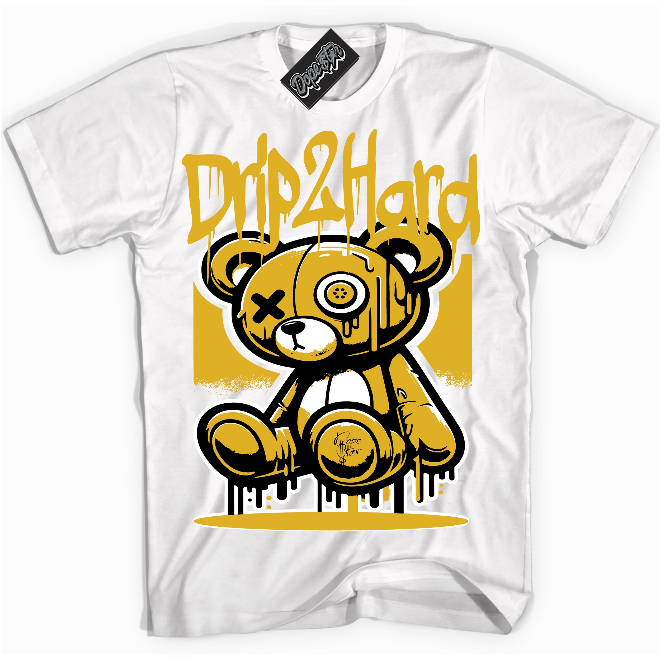 Cool White Shirt With Drip 2 Hard  design That Perfectly Matches YELLOW OCHRE 6s Sneakers.