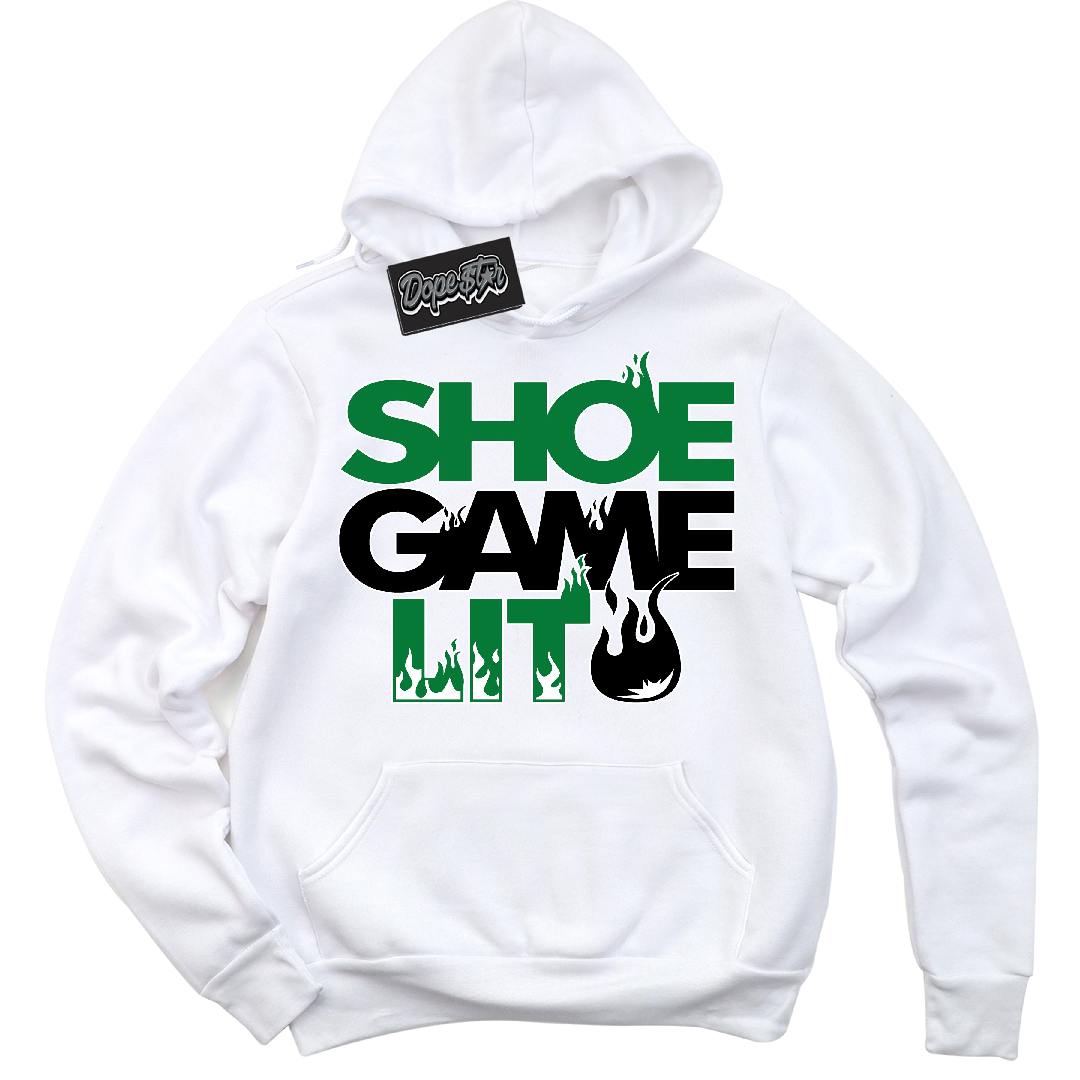 Cool White Hoodie with “ Shoe Game Lit '' design that Perfectly Matches  Lucky Green 6s Sneakers.