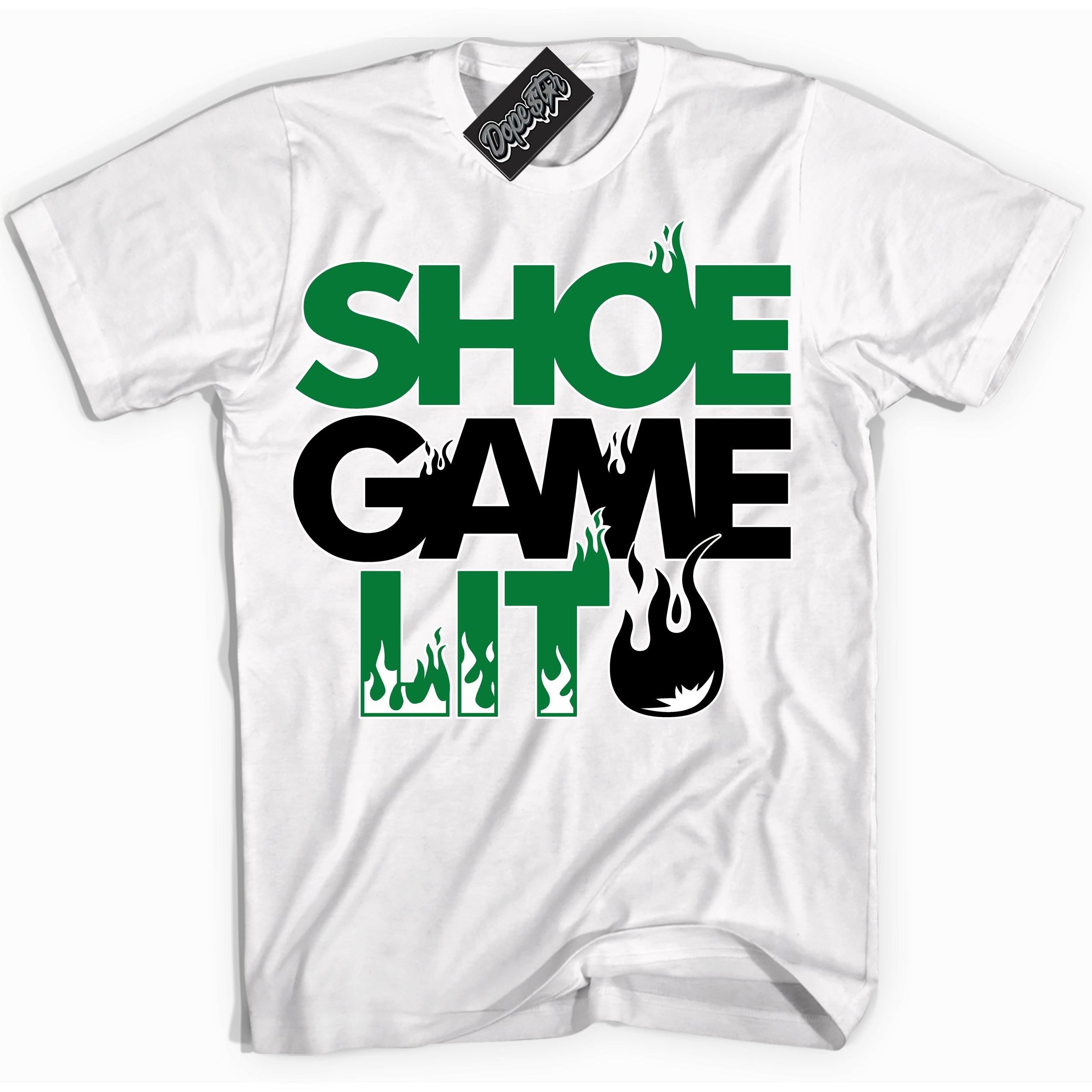 Cool White Shirt with “ Shoe Game Lit ” design that perfectly matches Lucky Green 6s Sneakers.