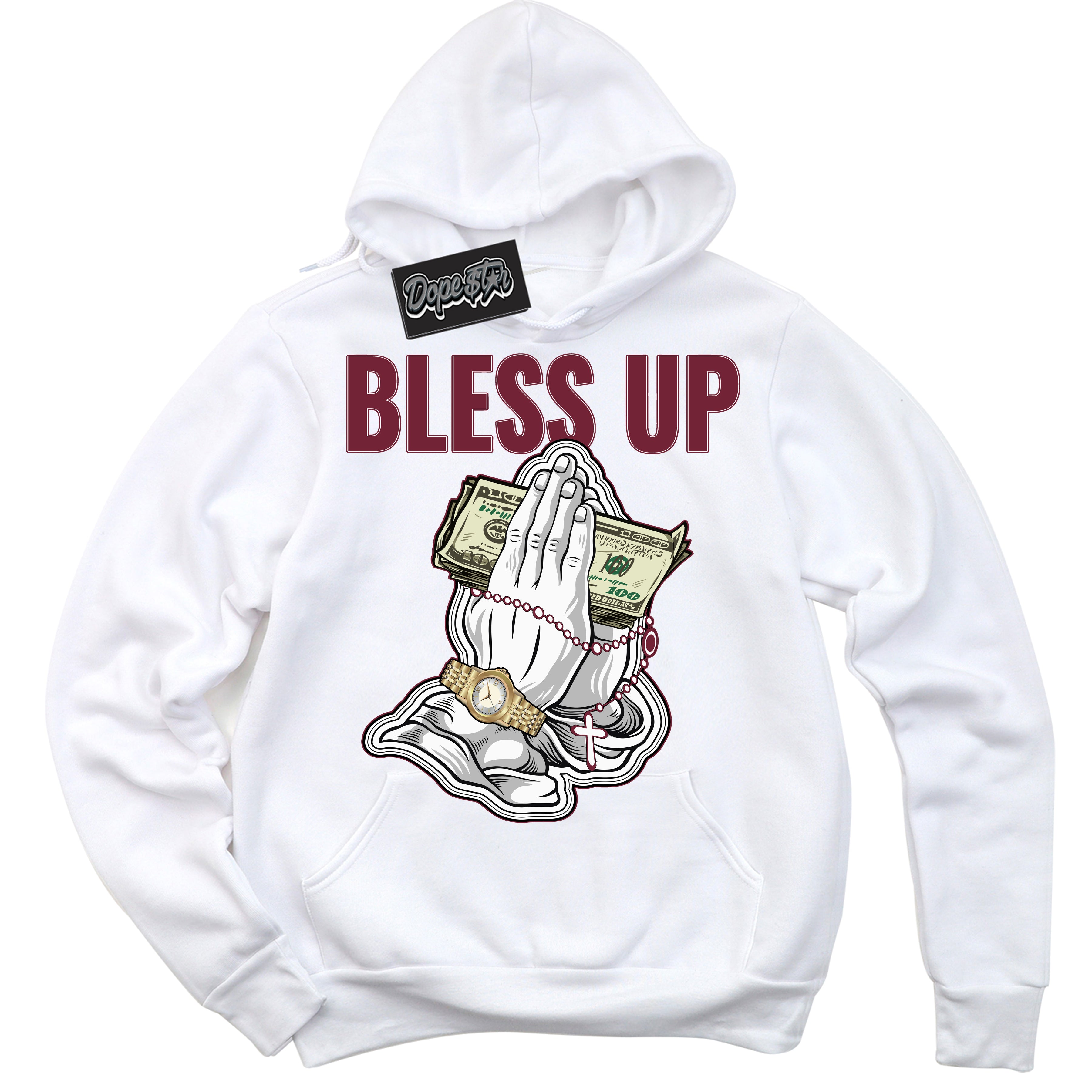 AJ6 Rings Team Red ‘Bless Up – White Streetwear Hoodie | Sneaker Matching sweatshirt for AJ6 Rings Team Red | Graphic Hoodie for Men & Women Streetwear by Sneaker Shirts Outlet.