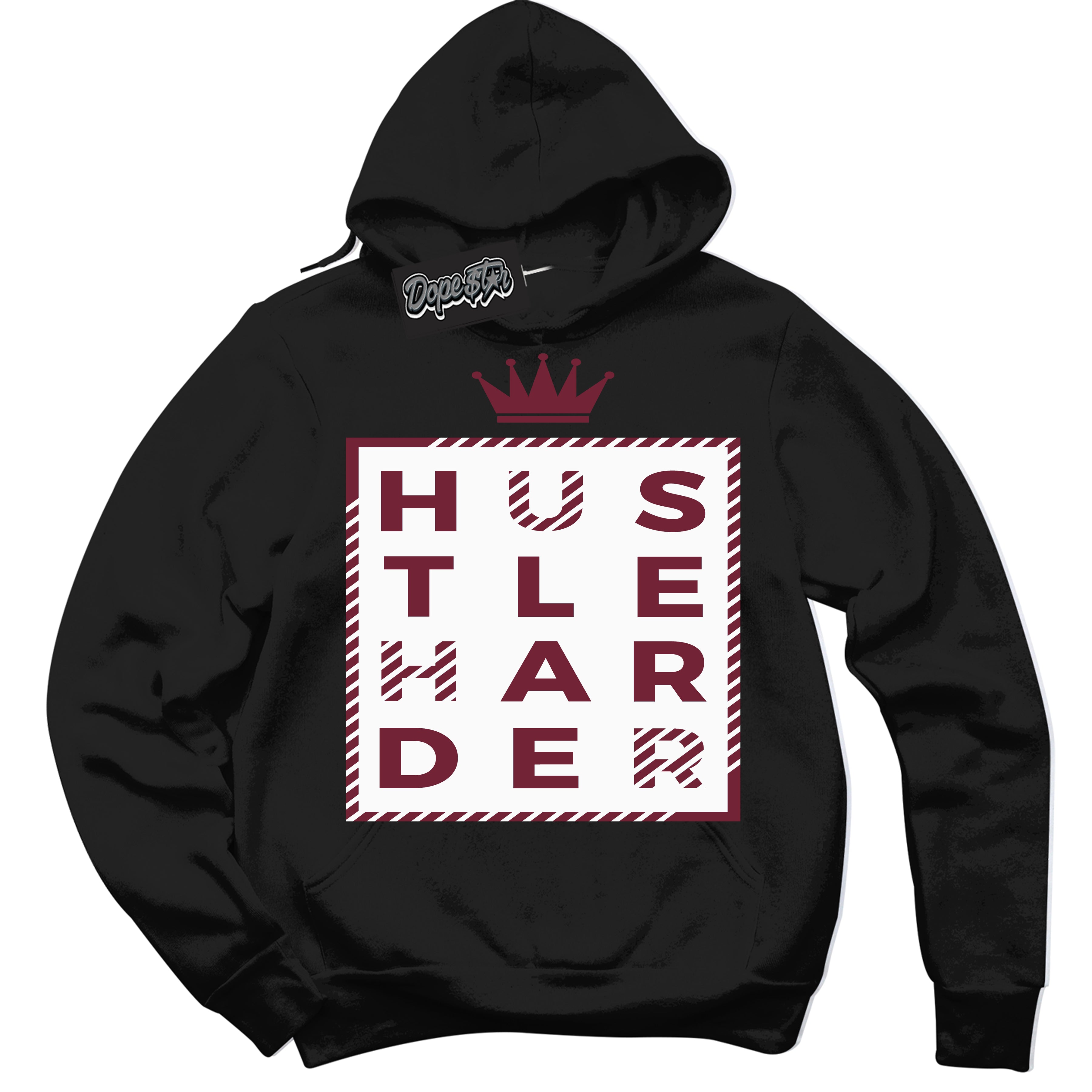 AJ6 Rings Team Red ‘Hustle Harder – Black Streetwear Hoodie | Sneaker Matching sweatshirt for AJ6 Rings Team Red | Graphic Hoodie for Men & Women Streetwear by Sneaker Shirts Outlet.