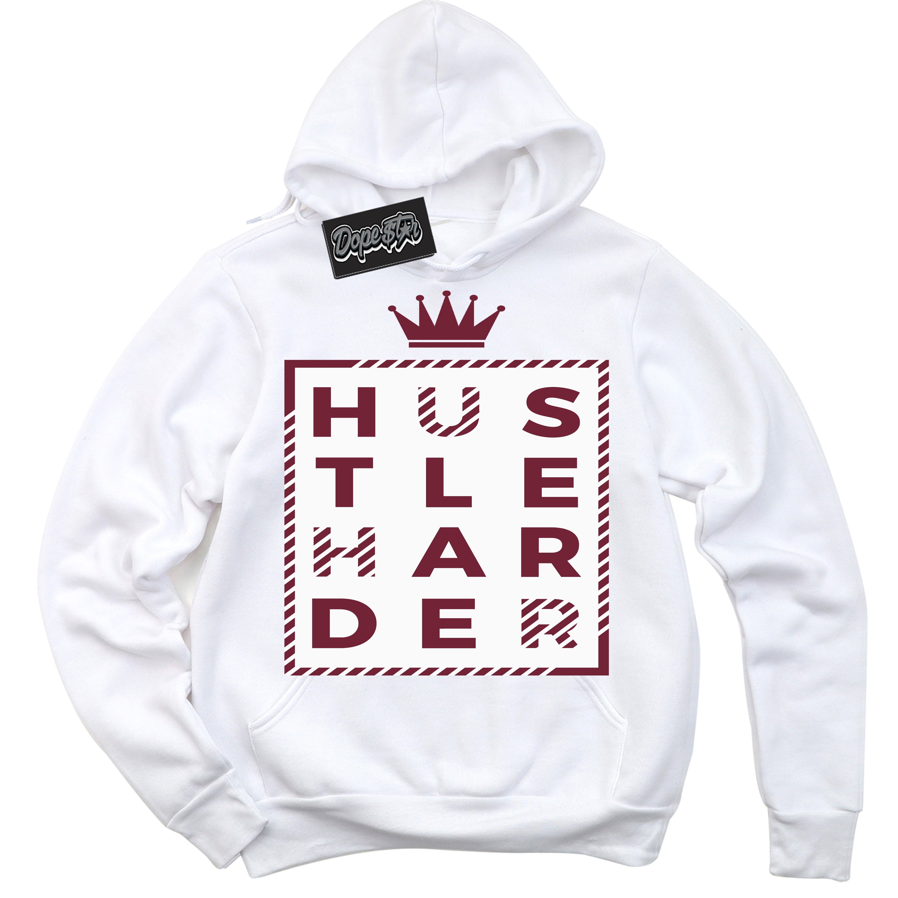 AJ6 Rings Team Red ‘Hustle Harder – White Streetwear Hoodie | Sneaker Matching sweatshirt for AJ6 Rings Team Red | Graphic Hoodie for Men & Women Streetwear by Sneaker Shirts Outlet.