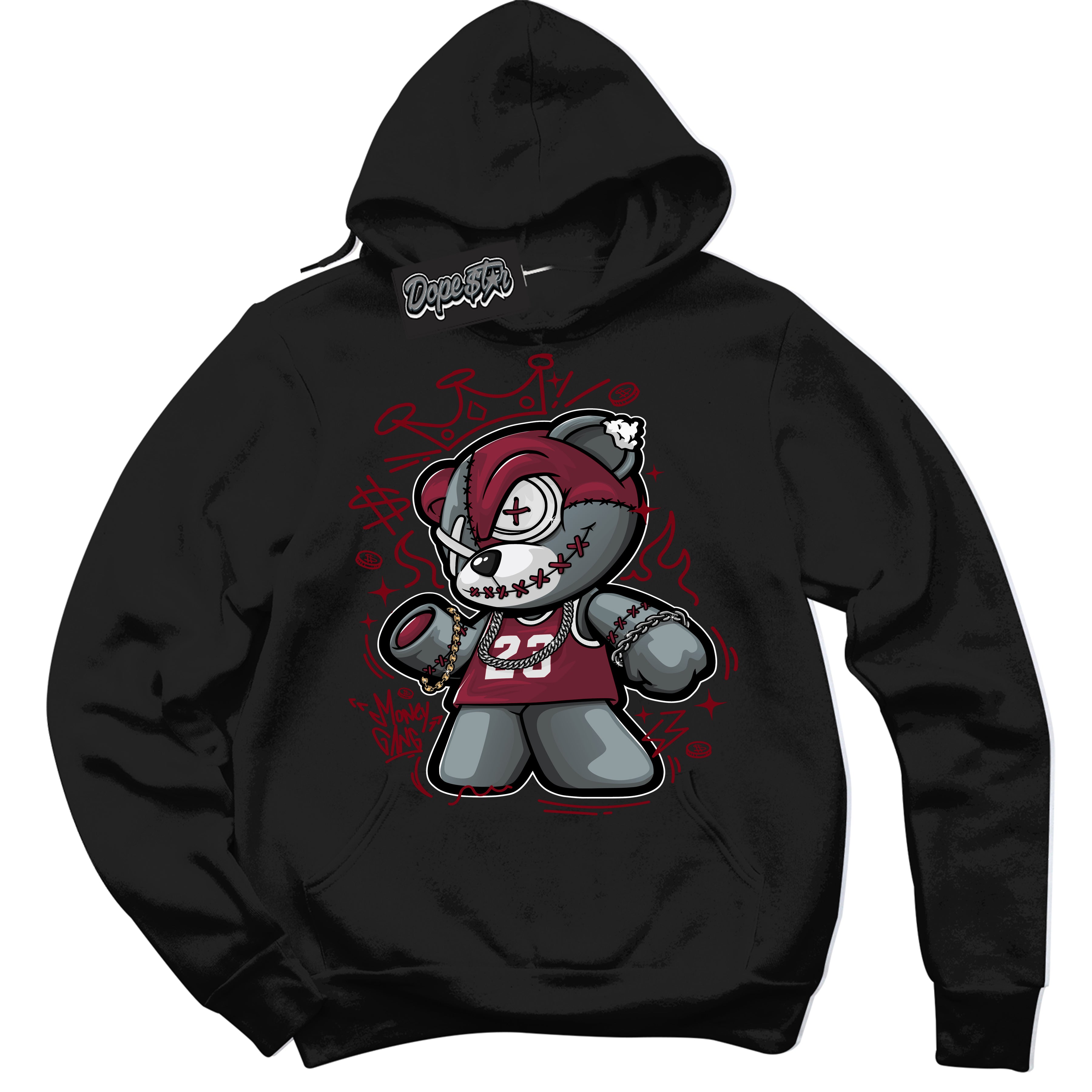 AJ6 Rings Team Red ‘Money Gang Bear – Black Streetwear Hoodie | Sneaker Matching sweatshirt for AJ6 Rings Team Red | Graphic Hoodie for Men & Women Streetwear by Sneaker Shirts Outlet.