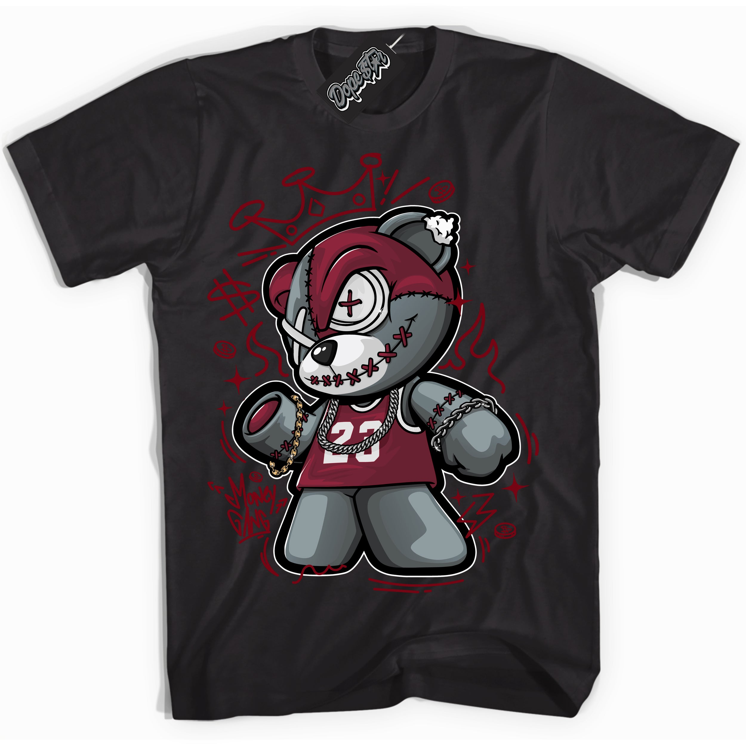 AJ6 Rings Team Red ‘Money Gang Bear – Black Streetwear T-Shirt | Sneaker Matching shirt for AJ6 Rings Team Red | Graphic Tee for Men & Women Streetwear by Sneaker Shirts Outlet.