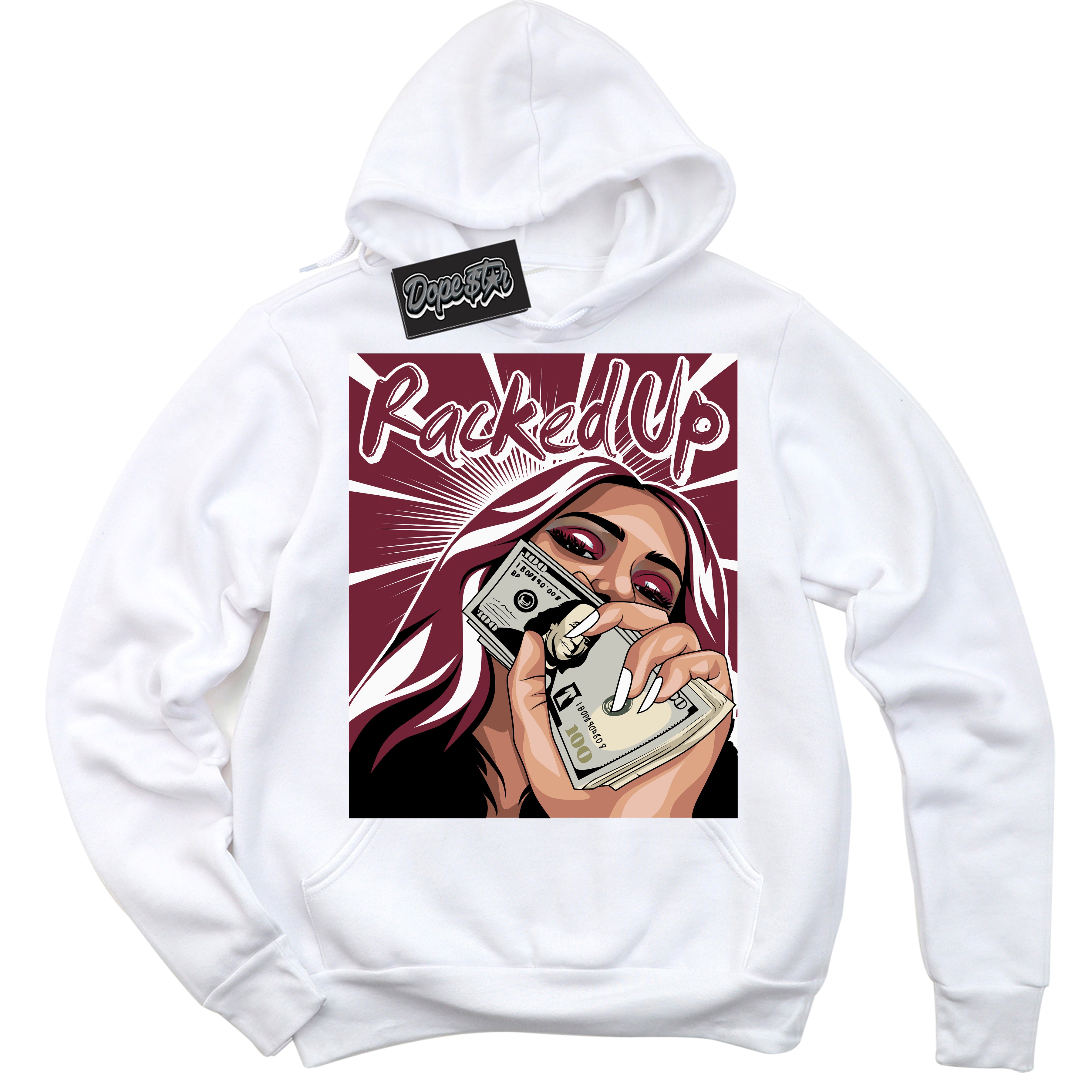 AJ6 Rings Team Red ‘Racked Up – White Streetwear Hoodie | Sneaker Matching sweatshirt for AJ6 Rings Team Red | Graphic Hoodie for Men & Women Streetwear by Sneaker Shirts Outlet.