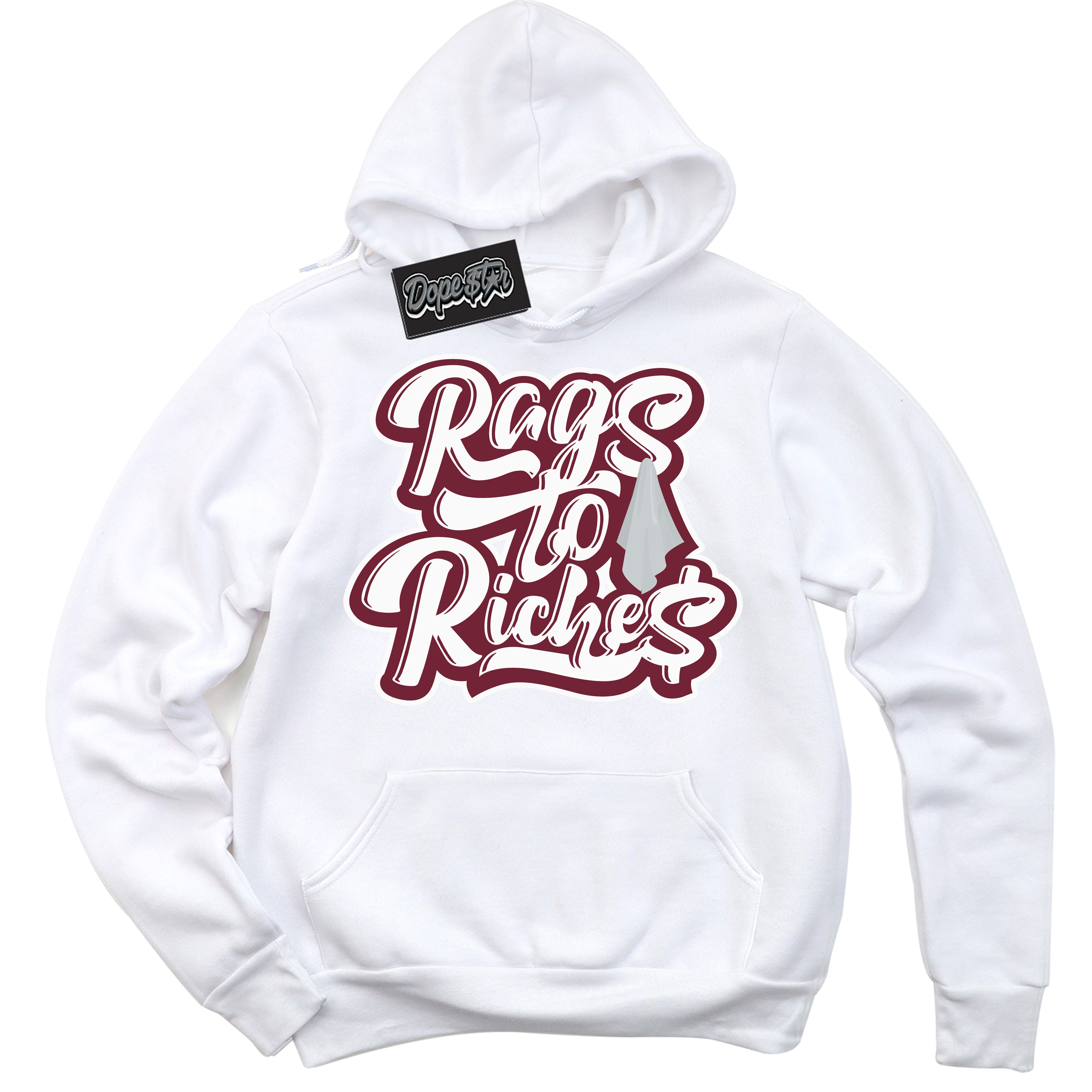 AJ6 Rings Team Red ‘Rags To Riches – White Streetwear Hoodie | Sneaker Matching sweatshirt for AJ6 Rings Team Red | Graphic Hoodie for Men & Women Streetwear by Sneaker Shirts Outlet.