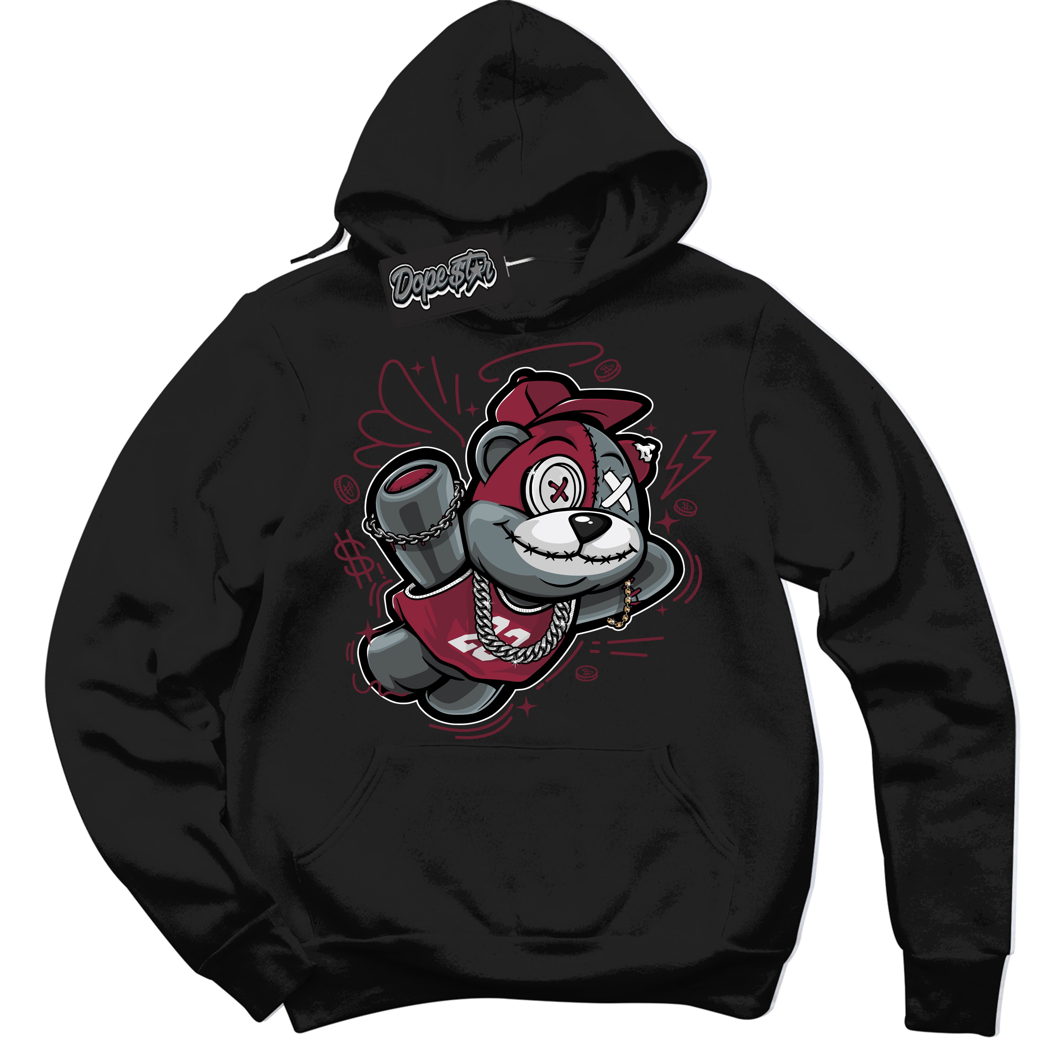 AJ6 Rings Team Red ‘Slam Dunk Bear – Black Streetwear Hoodie | Sneaker Matching sweatshirt for AJ6 Rings Team Red | Graphic Hoodie for Men & Women Streetwear by Sneaker Shirts Outlet.