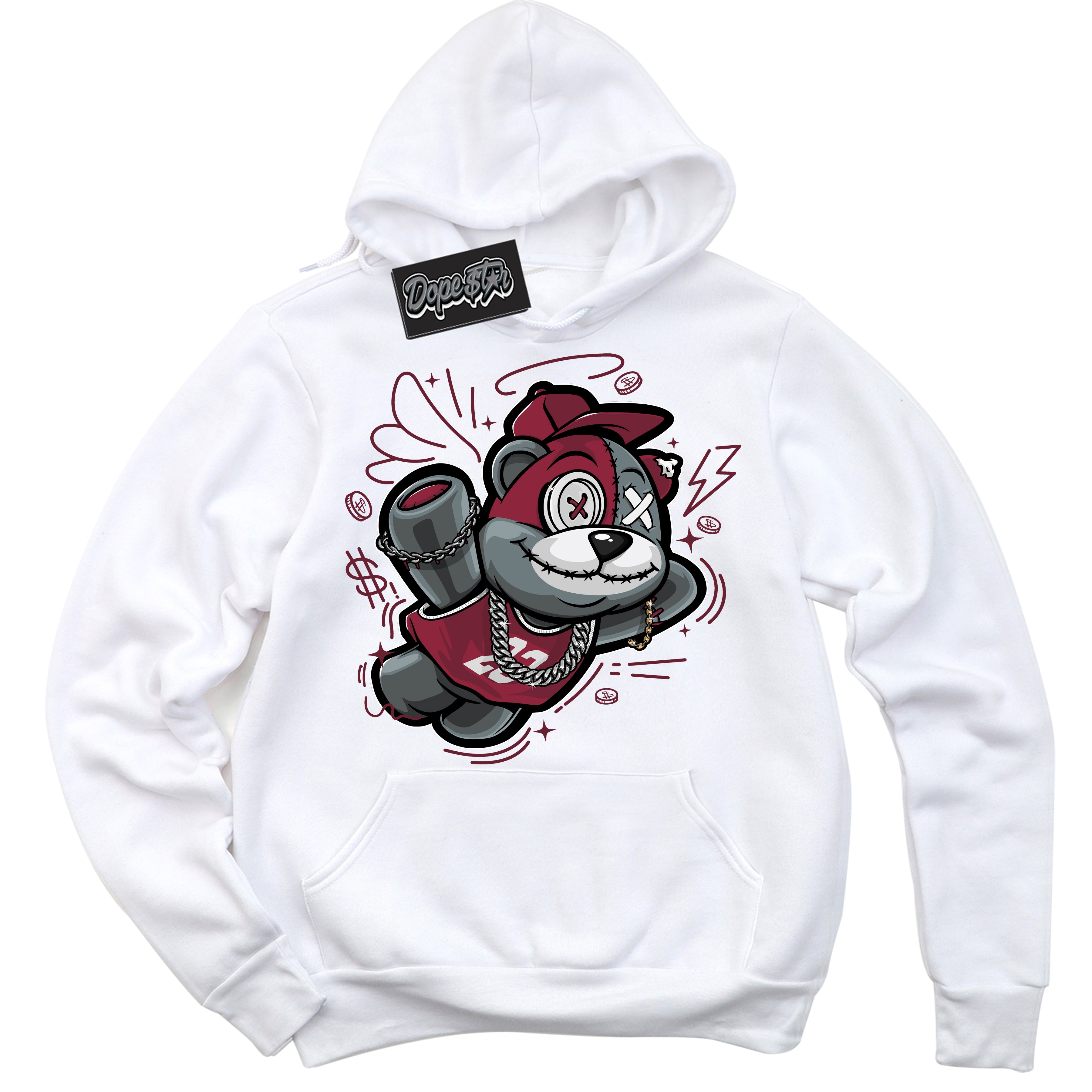 AJ6 Rings Team Red ‘Slam Dunk Bear – White Streetwear Hoodie | Sneaker Matching sweatshirt for AJ6 Rings Team Red | Graphic Hoodie for Men & Women Streetwear by Sneaker Shirts Outlet.