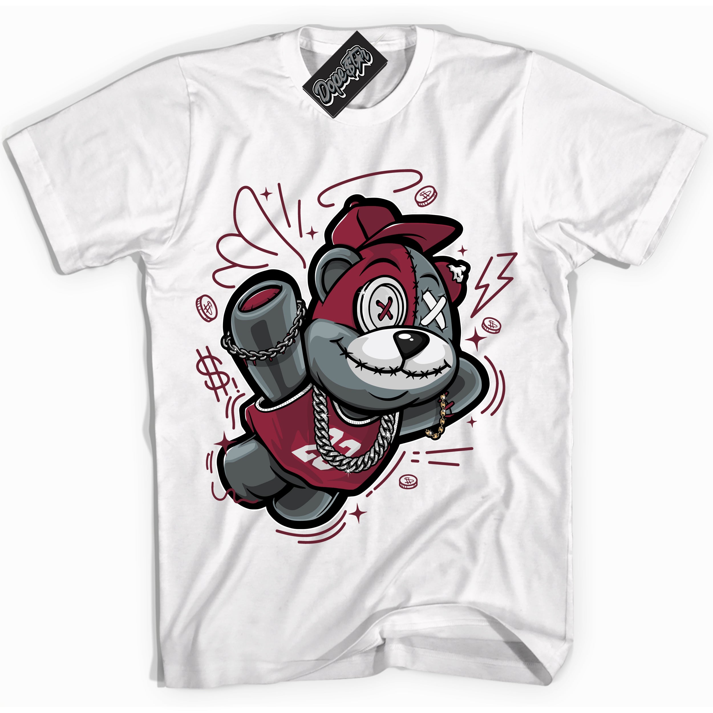 AJ6 Rings Team Red ‘Slam Dunk Bear – White Streetwear T-Shirt | Sneaker Matching shirt for AJ6 Rings Team Red | Graphic Tee for Men & Women Streetwear by Sneaker Shirts Outlet.