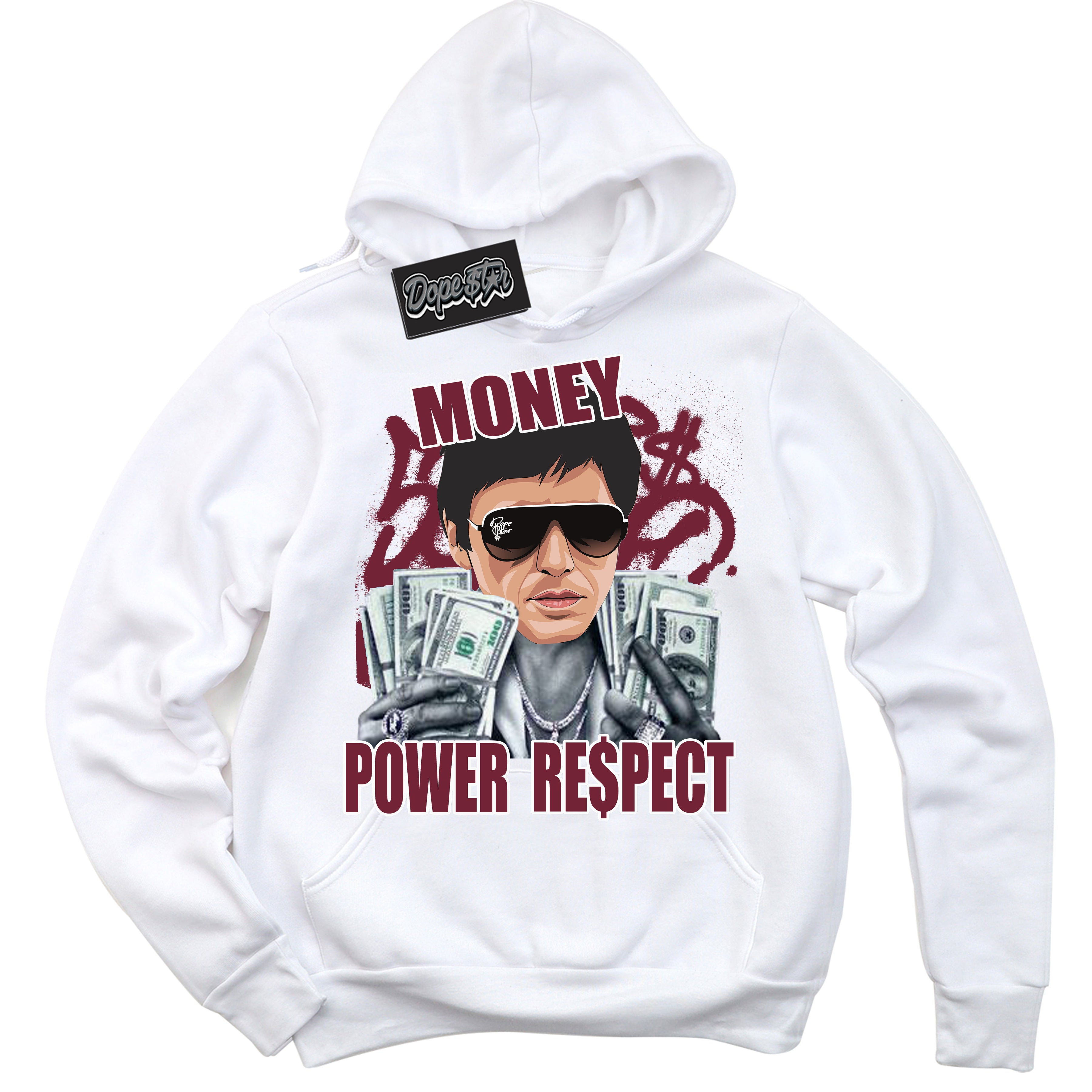 AJ6 Rings Team Red ‘Tony Montana – White Streetwear Hoodie | Sneaker Matching sweatshirt for AJ6 Rings Team Red | Graphic Hoodie for Men & Women Streetwear by Sneaker Shirts Outlet.