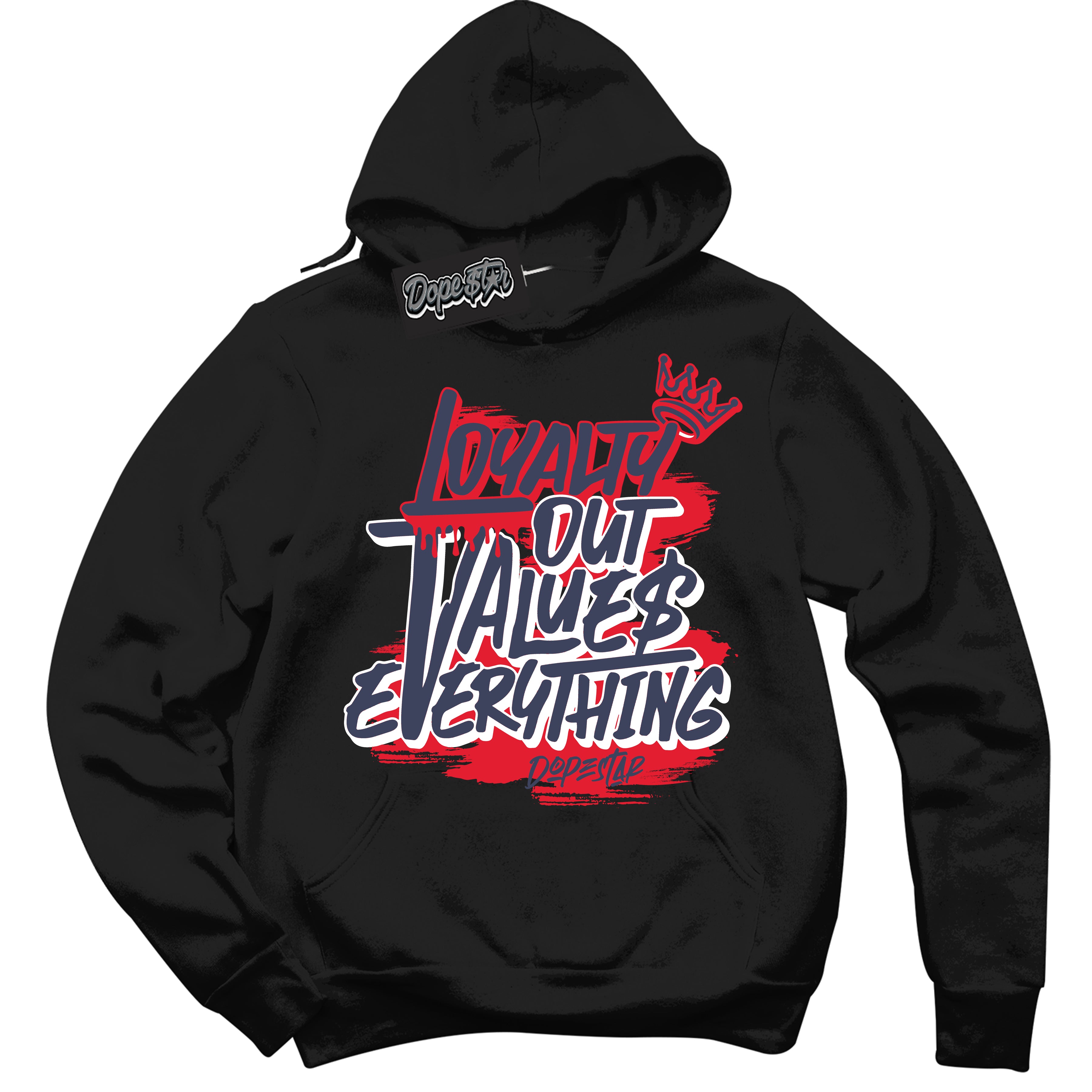 Cool Black Hoodie with “ Loyalty Out Values Everything ”  design that Perfectly Matches  Quai 54 7s Sneakers.