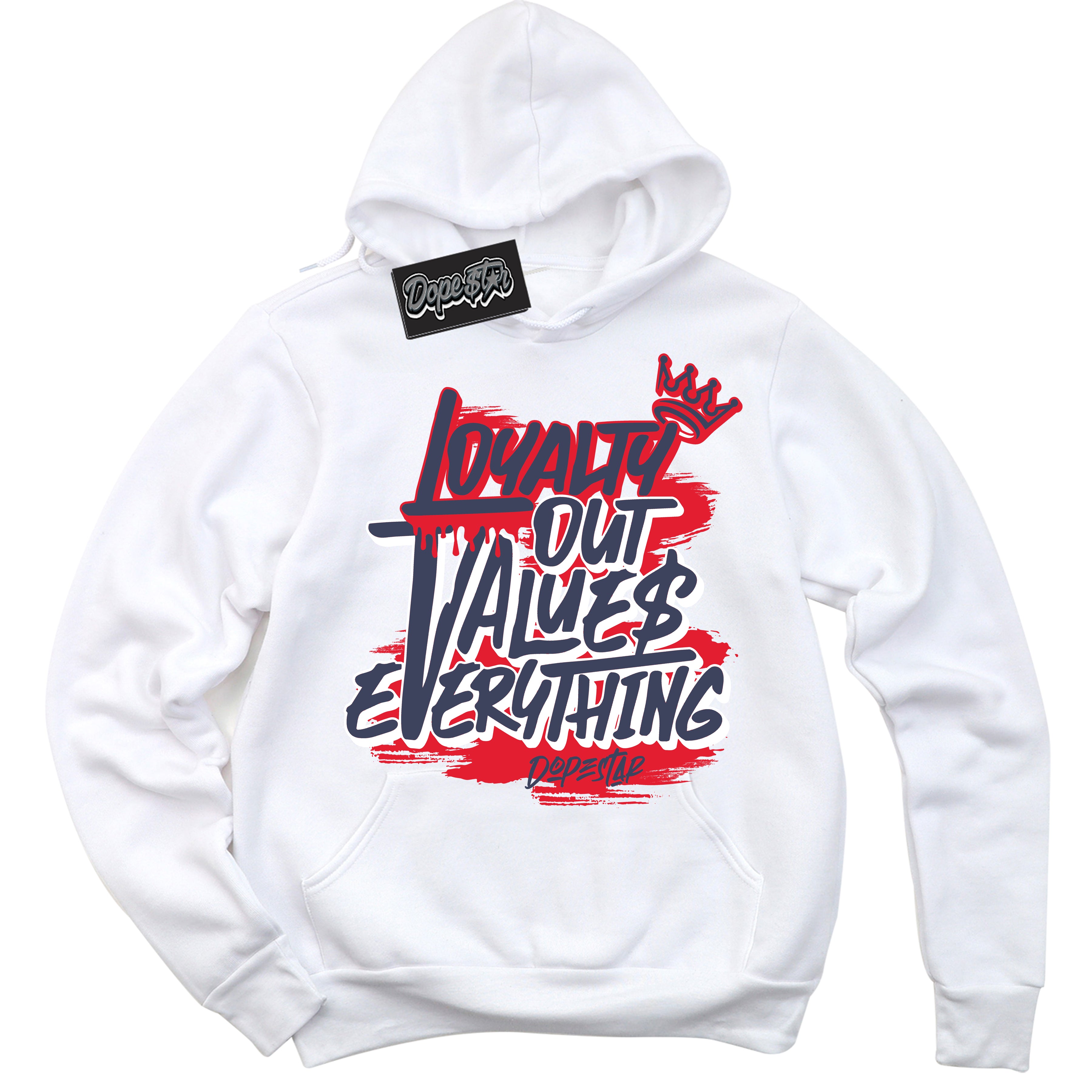 Cool White Hoodie with “ Loyalty Out Values Everything ”  design that Perfectly Matches Quai 54 7s Sneakers.