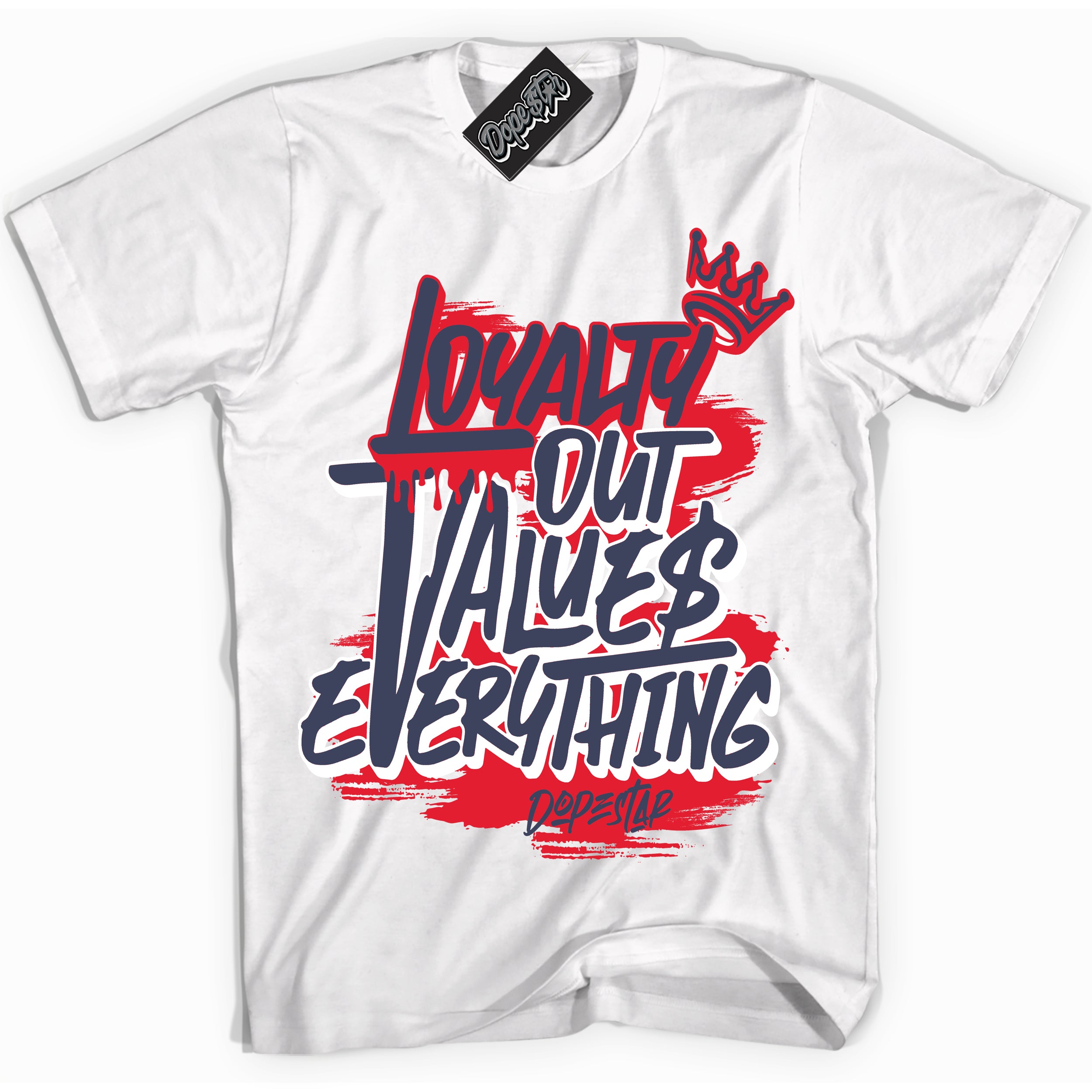 Cool White Shirt with “ Loyalty Out Values Everything” design that perfectly matches Quai 54 7s Sneakers.