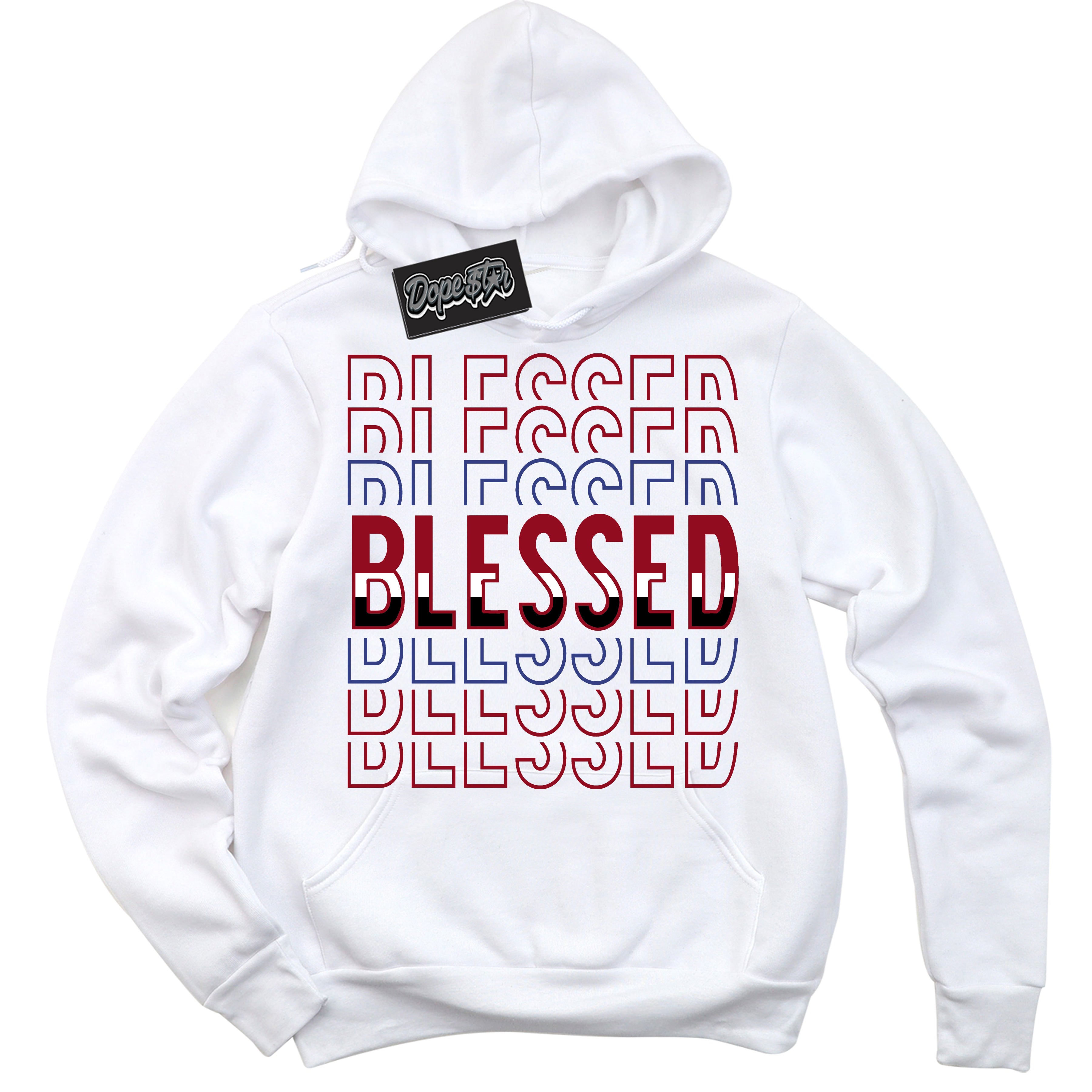 Cool White Hoodie with “ Blessed Stacked ”  design that Perfectly Matches Playoffs 8s Sneakers.