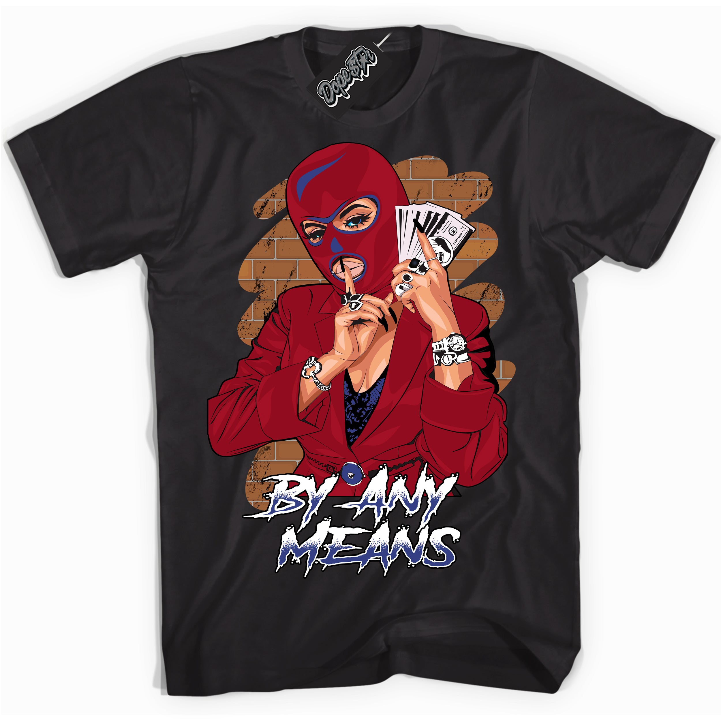 Cool Black Shirt with “ By Any Means ” design that perfectly matches Playoffs 8s Sneakers.
