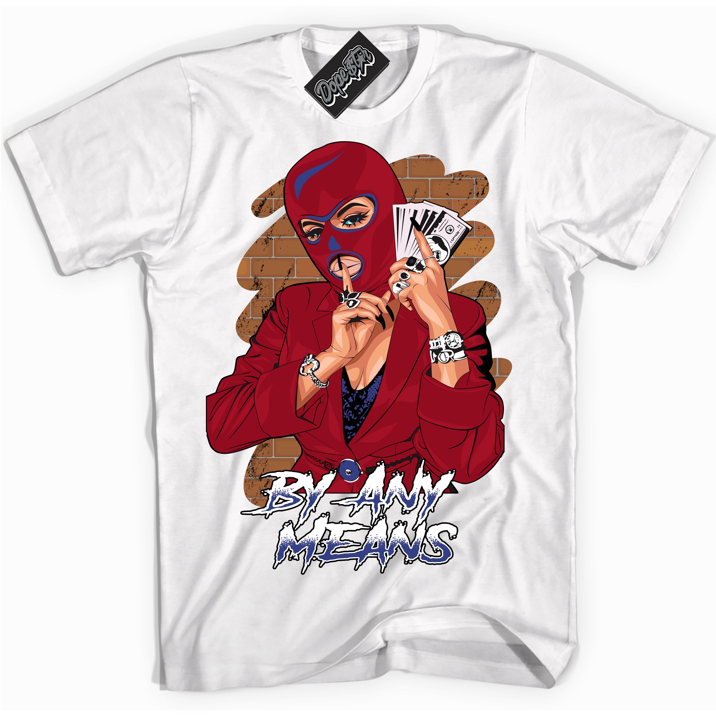 Cool White Shirt with “ By Any Means ” design that perfectly matches Playoffs 8s Sneakers.