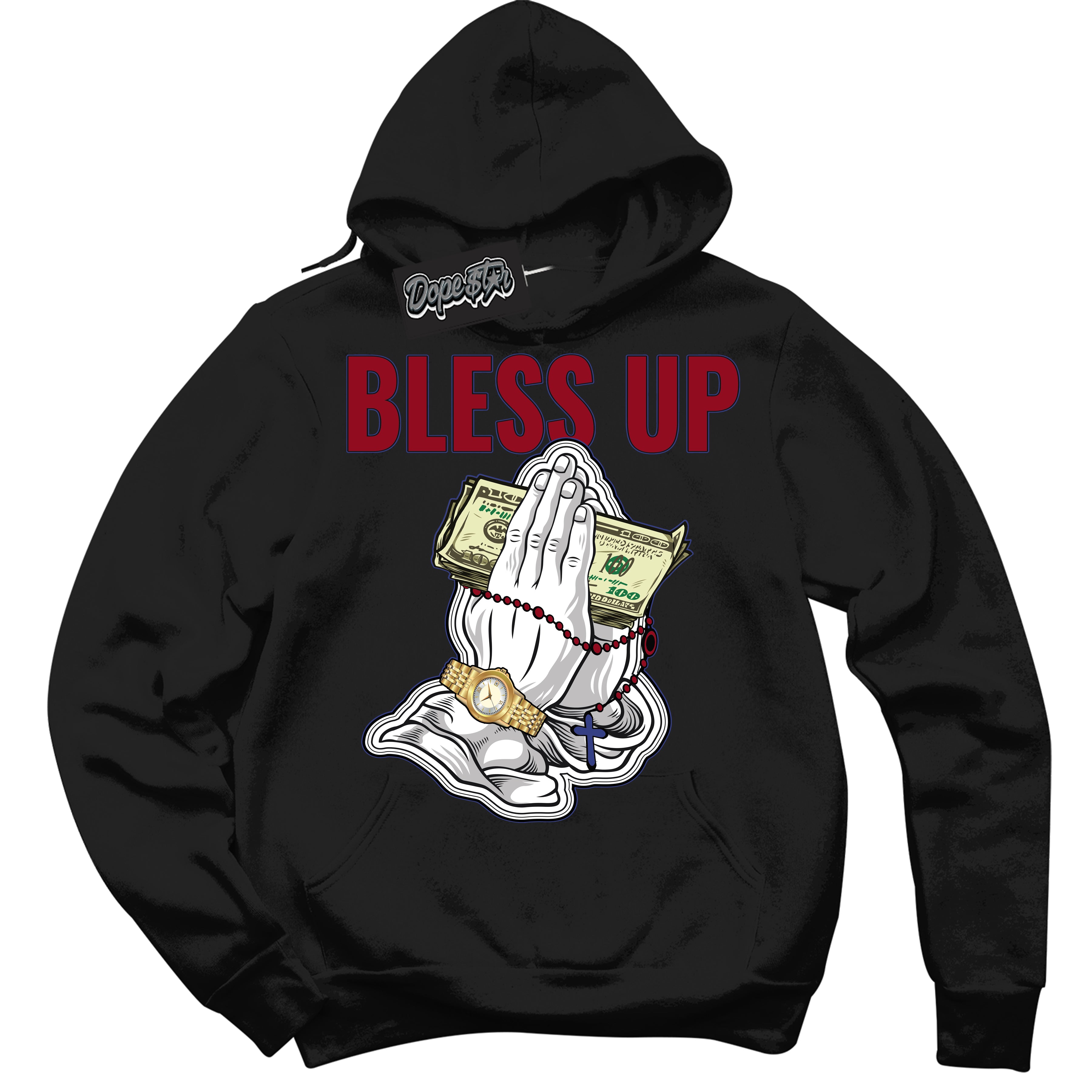 Cool Black Hoodie with “ Bless Up ”  design that Perfectly Matches Playoffs 8s Sneakers.