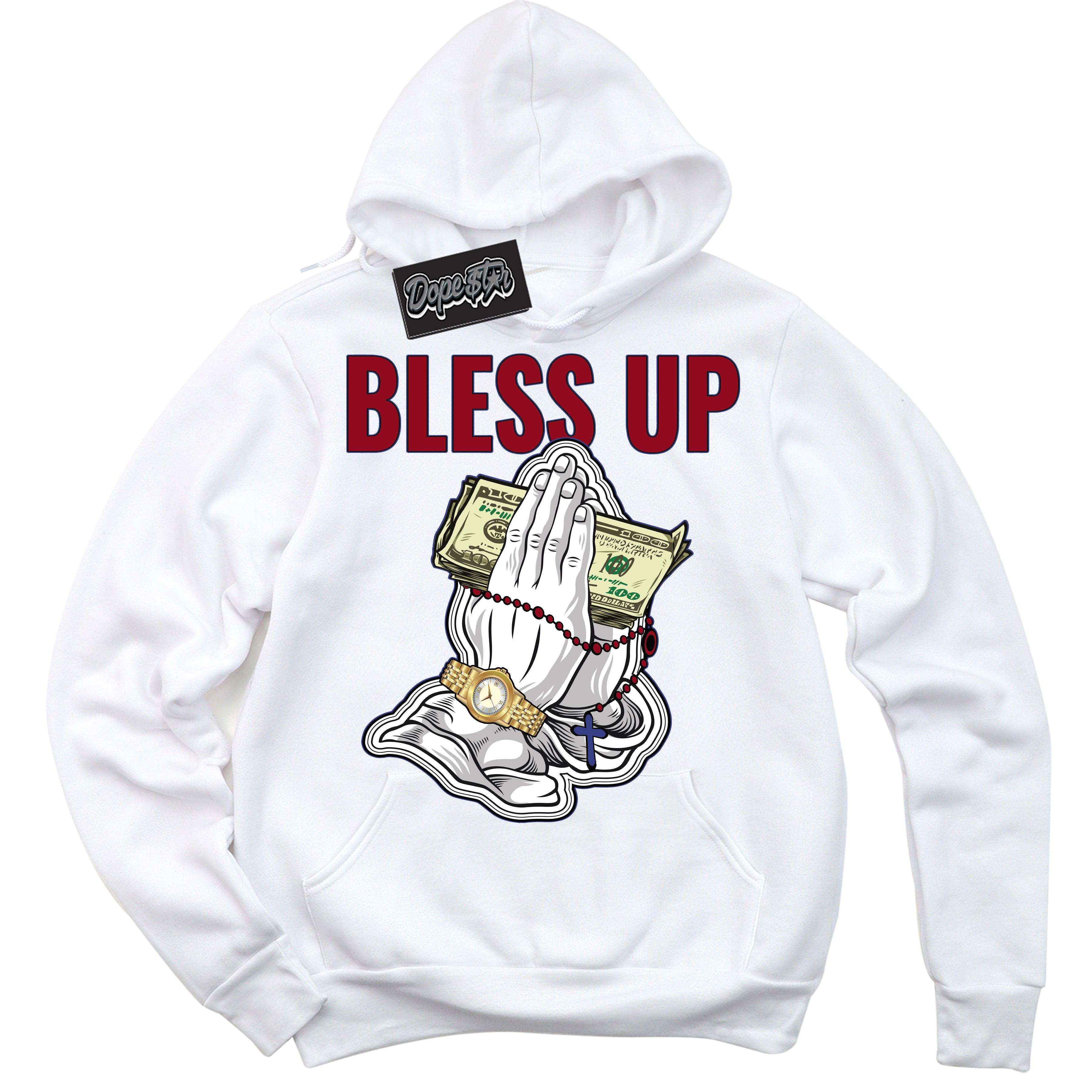 Cool White Hoodie with “ Bless Up ”  design that Perfectly Matches Playoffs 8s Sneakers.
