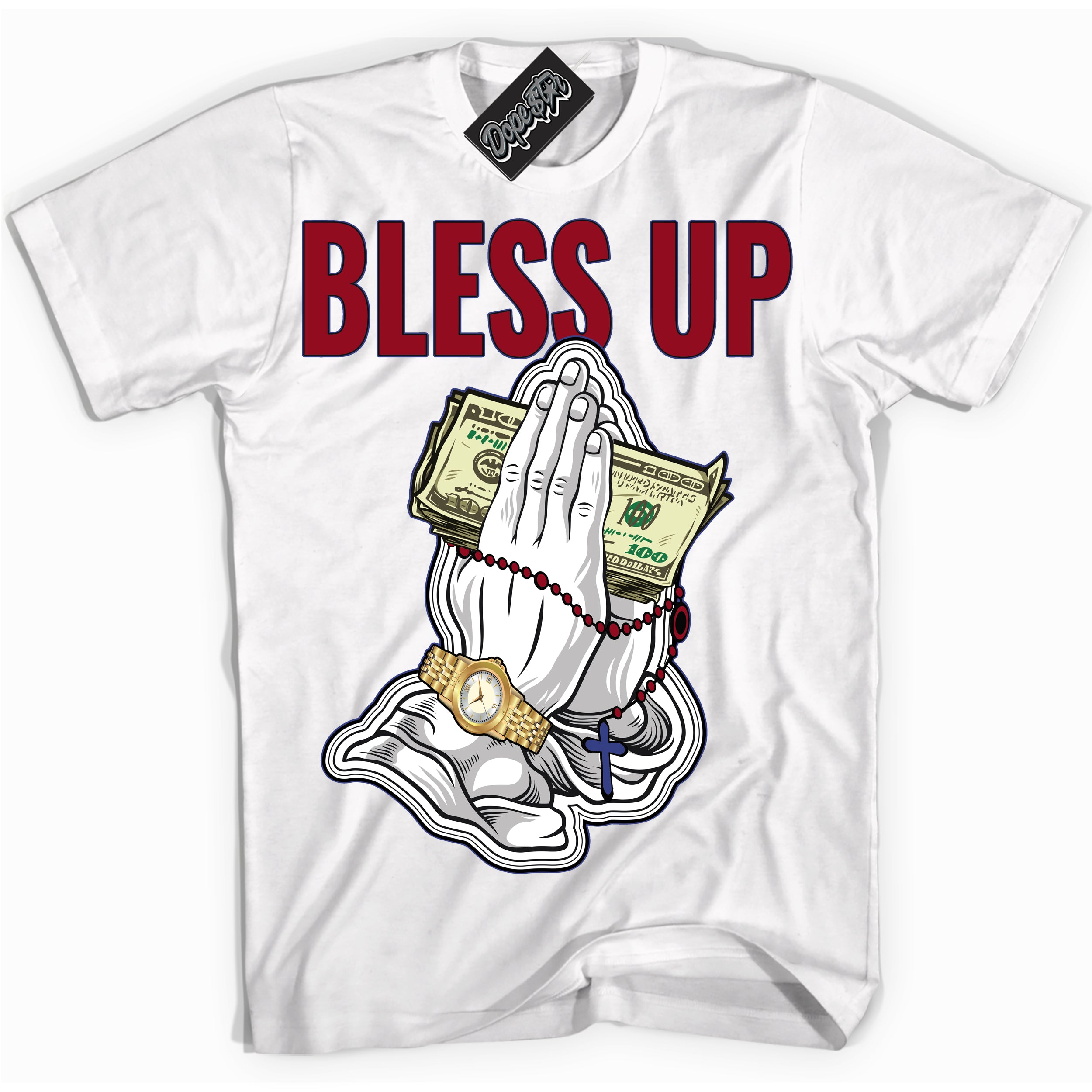 Cool White Shirt with “ Bless Up ” design that perfectly matches Playoffs 8s Sneakers.