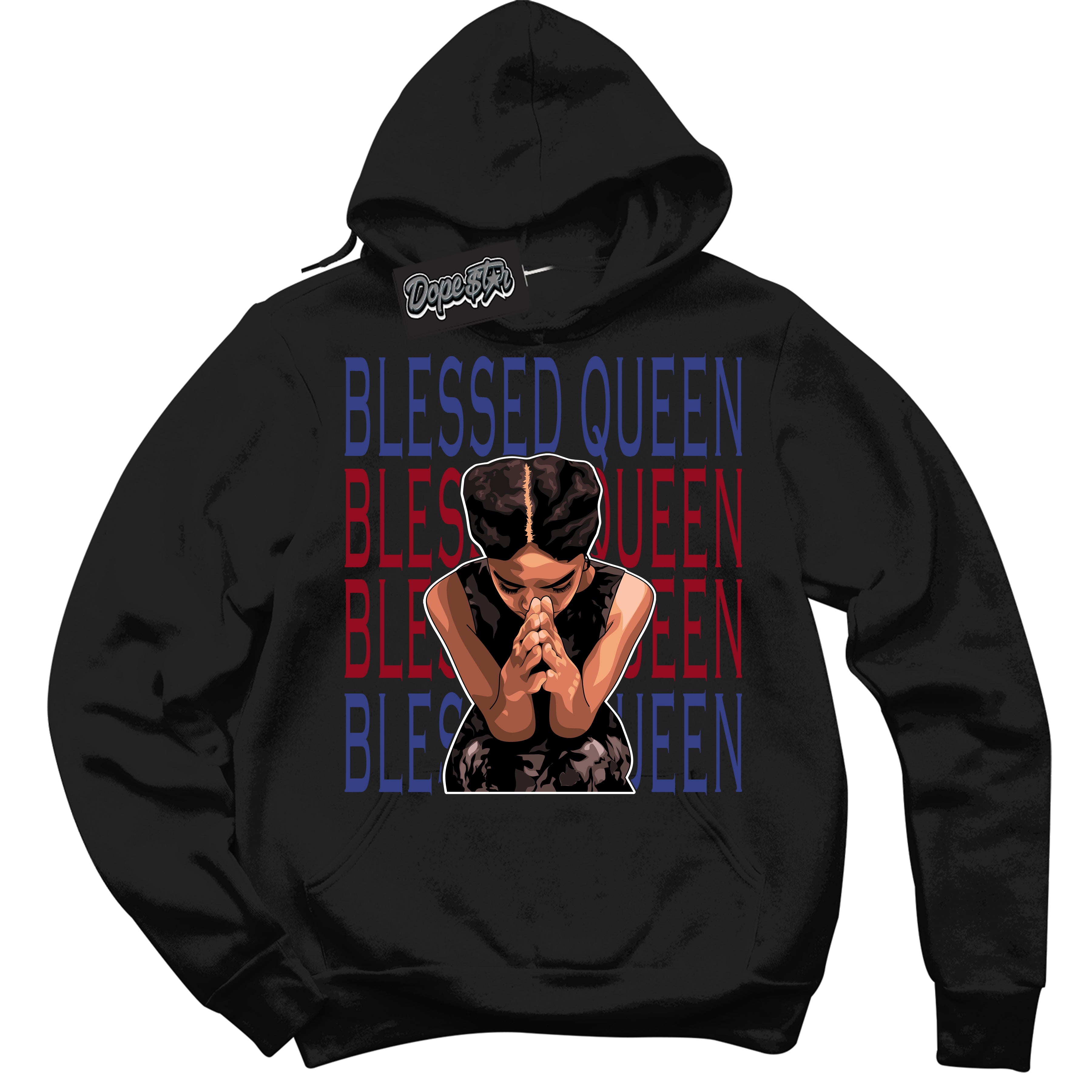 Cool Black Hoodie with “ Blessed Queen ”  design that Perfectly Matches Playoffs 8s Sneakers.