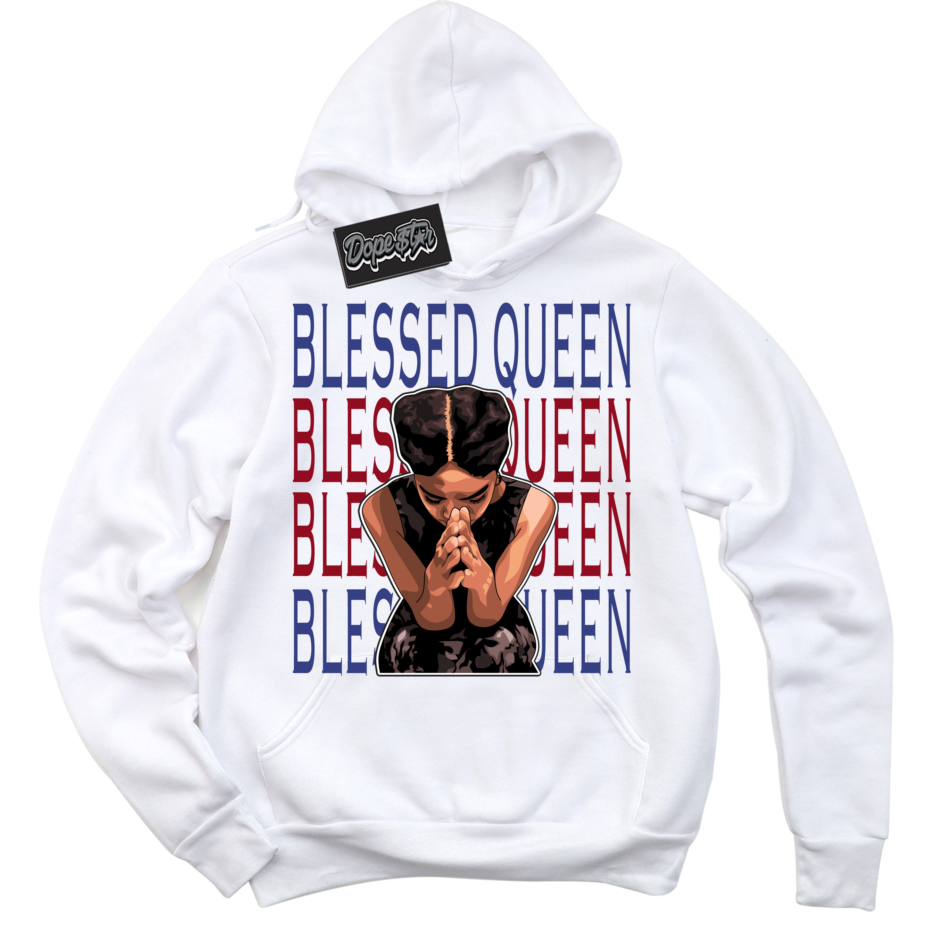 Cool White Hoodie with “ Blessed Queen ”  design that Perfectly Matches Playoffs 8s Sneakers.
