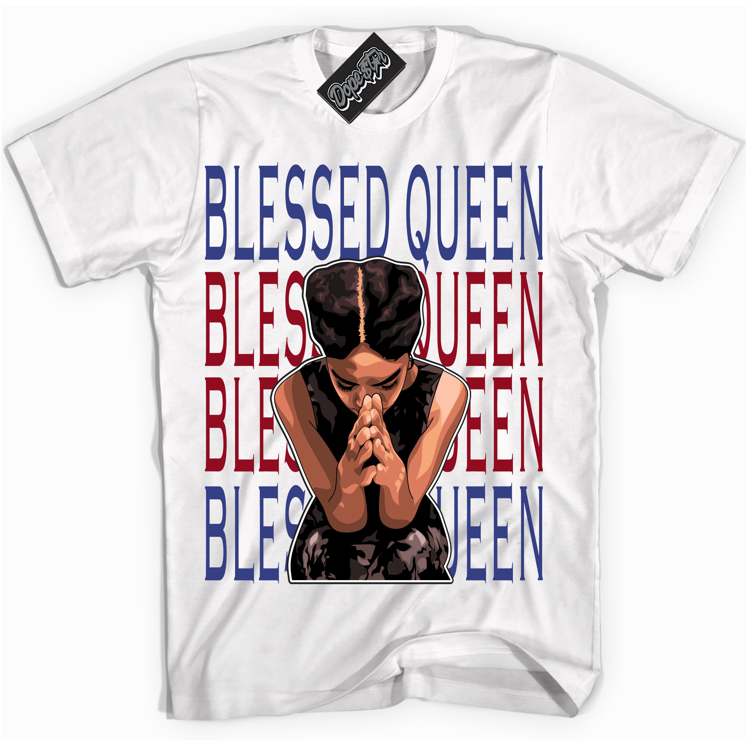 Cool White Shirt with “ Blessed Queen ” design that perfectly matches Playoffs 8s Sneakers.