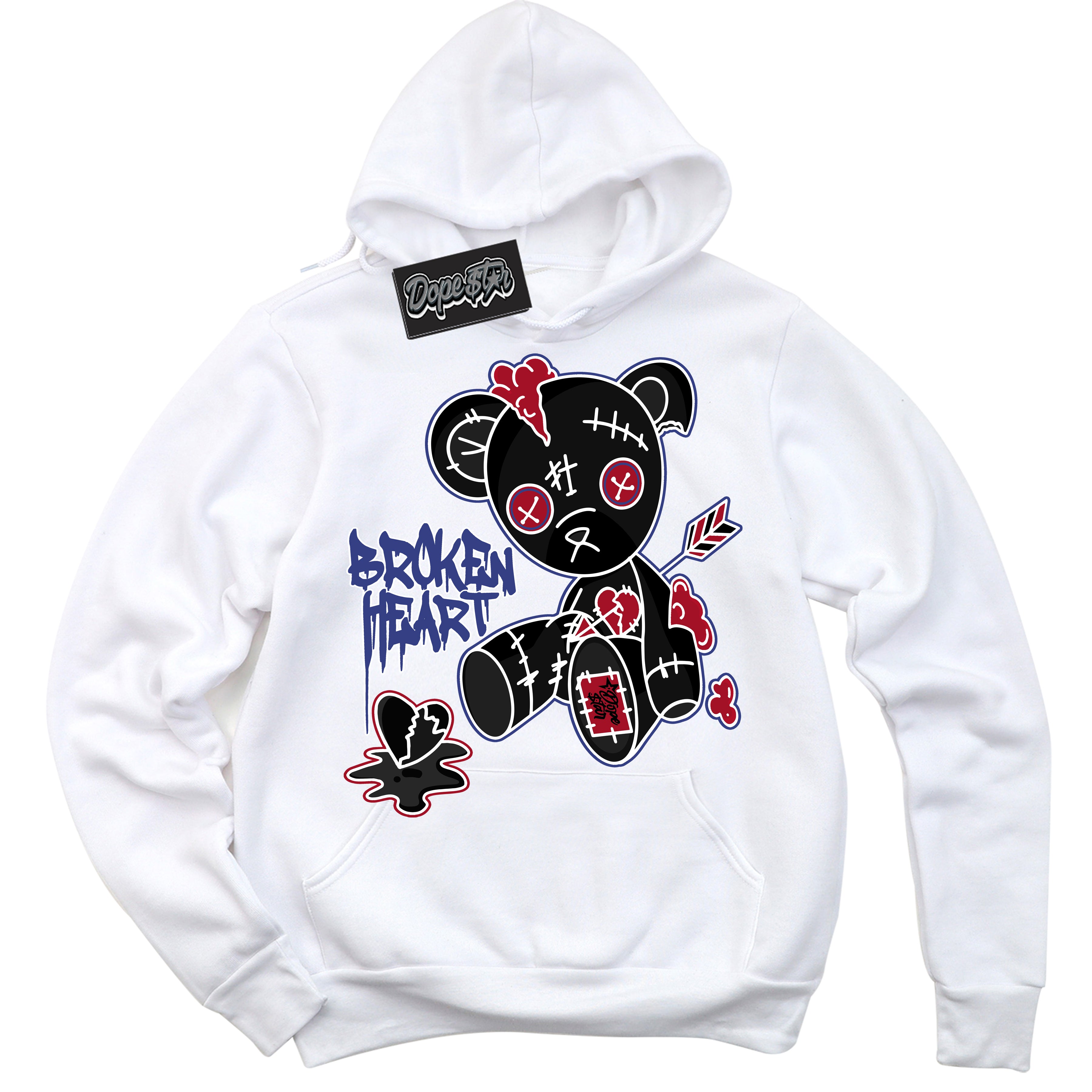 Cool White Hoodie with “ Broken Heart Bear ”  design that Perfectly Matches Playoffs 8s Sneakers.