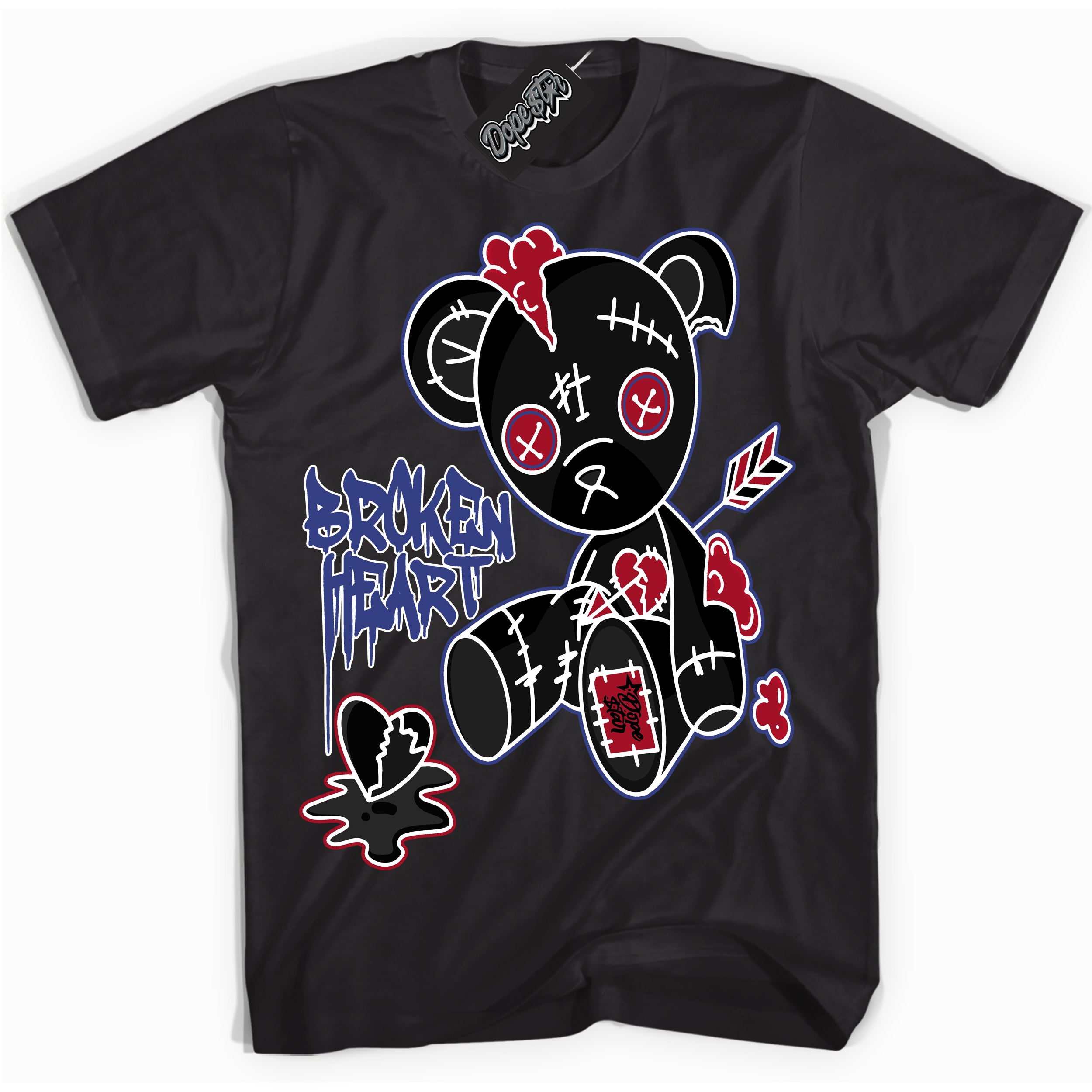 Cool Black Shirt with “ Broken Heart Bear ” design that perfectly matches Playoffs 8s Sneakers.