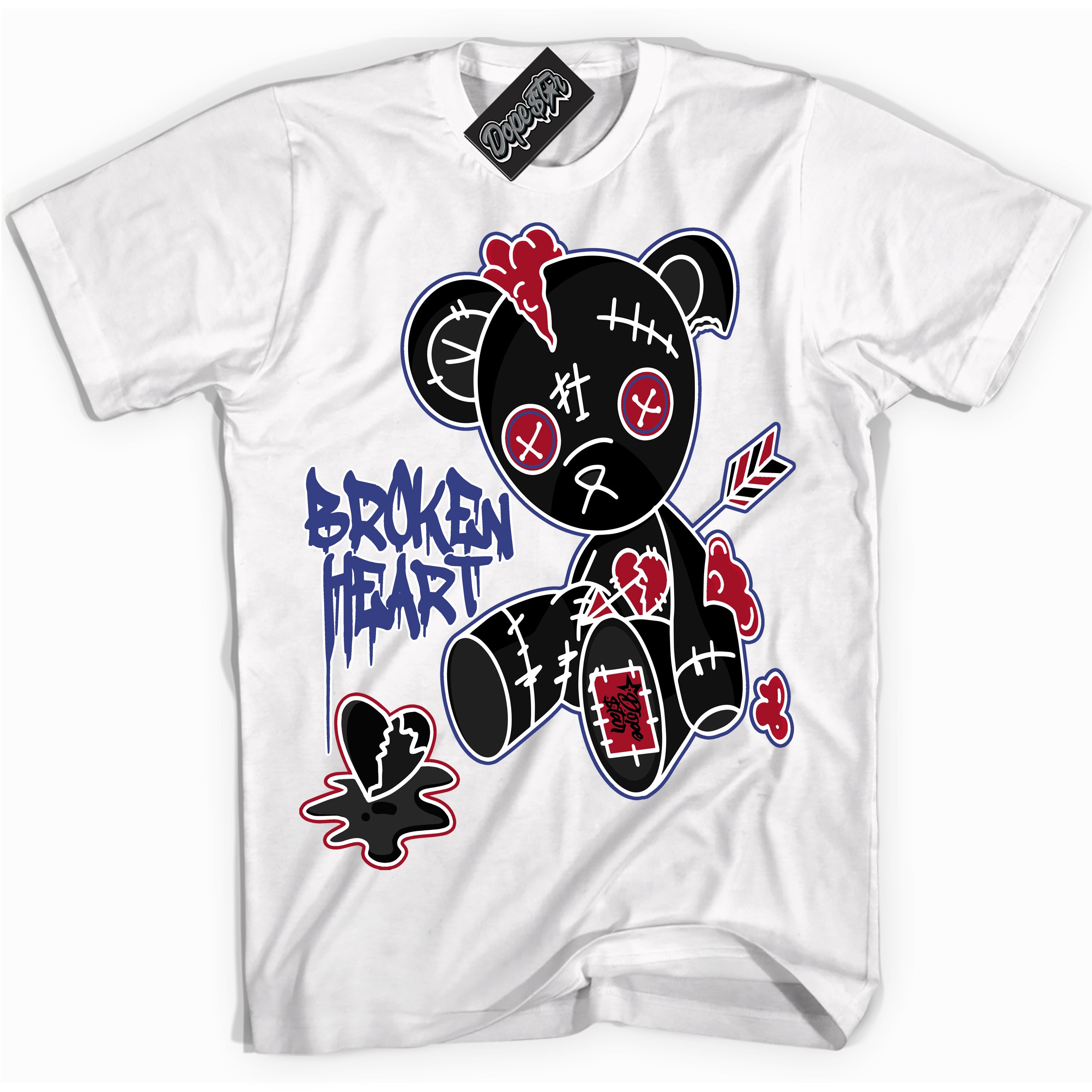 Cool White Shirt with “ Broken Heart Bear ” design that perfectly matches Playoffs 8s Sneakers.