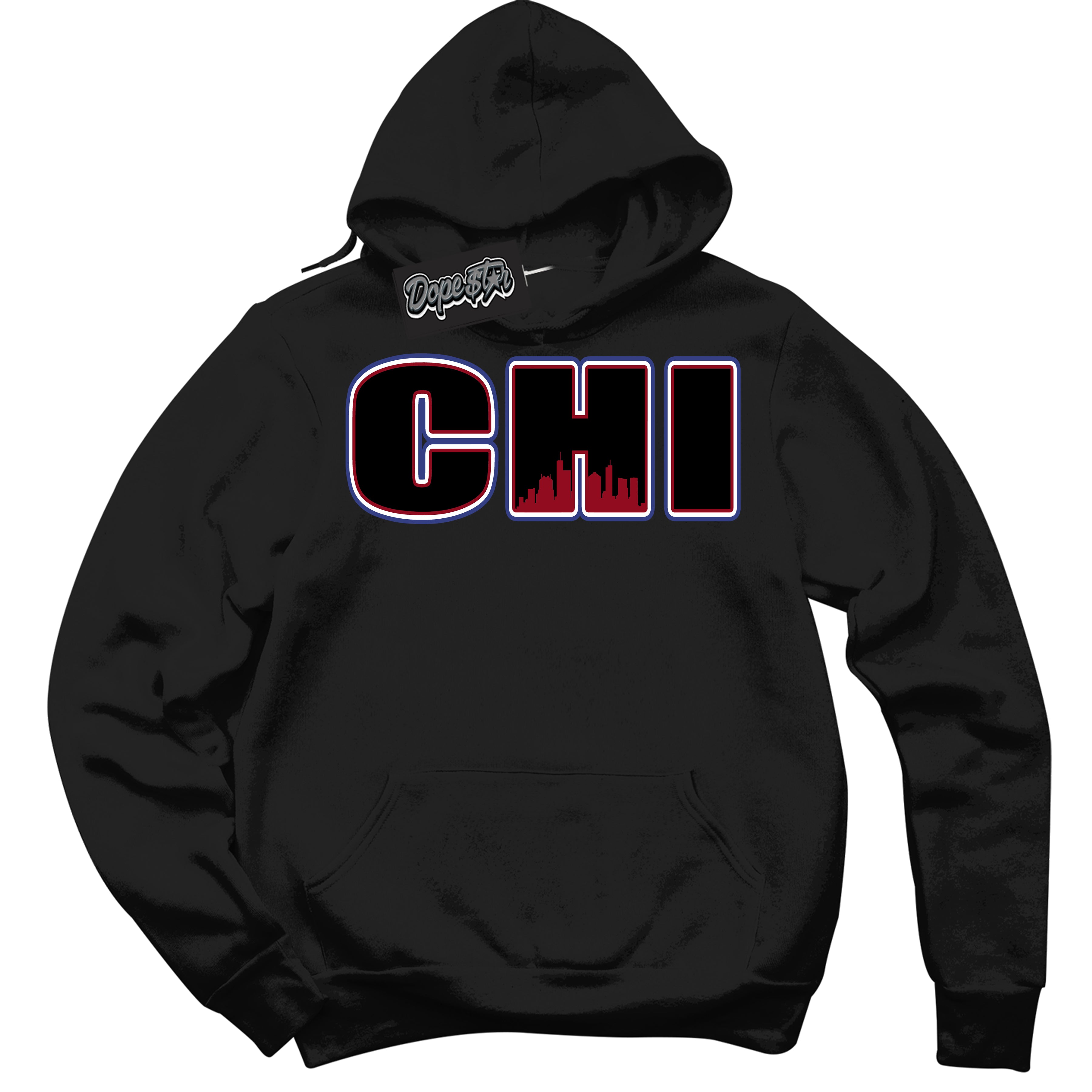 Cool Black Hoodie with “ Chicago ”  design that Perfectly Matches Playoffs 8s Sneakers.