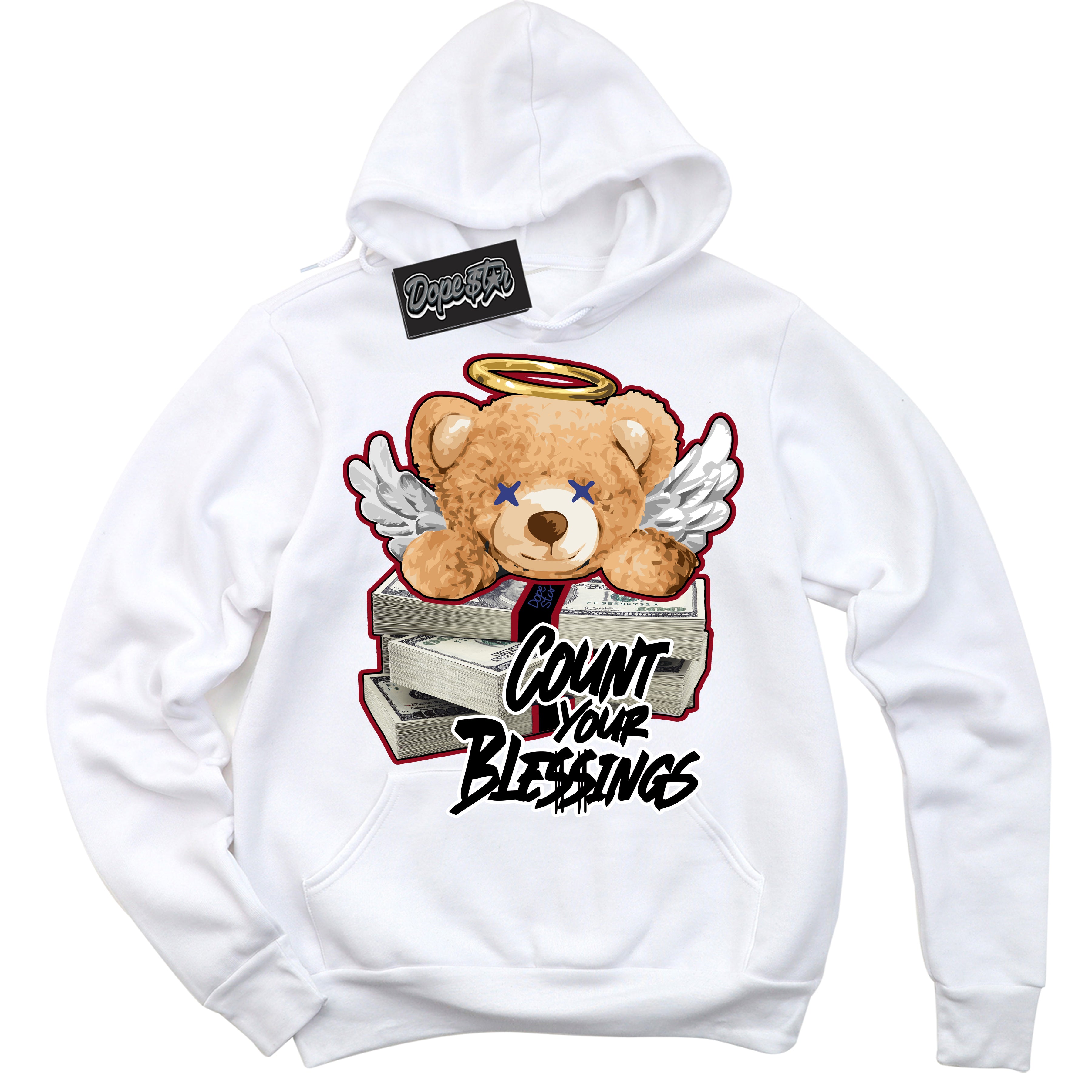 Cool White Hoodie with “ Count Your Blessings ”  design that Perfectly Matches Playoffs 8s Sneakers.