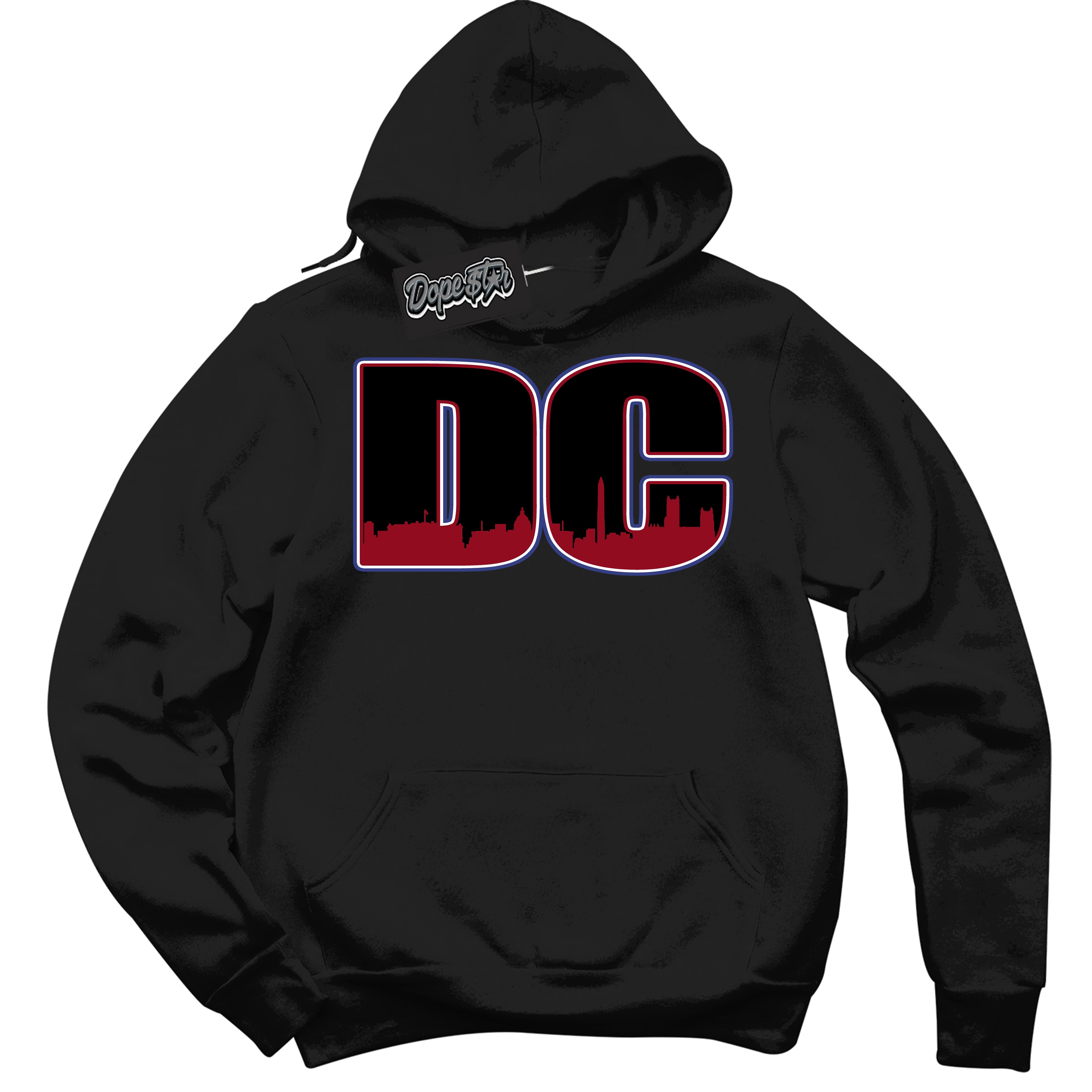 Cool Black Hoodie with “ DC ”  design that Perfectly Matches Playoffs 8s Sneakers.