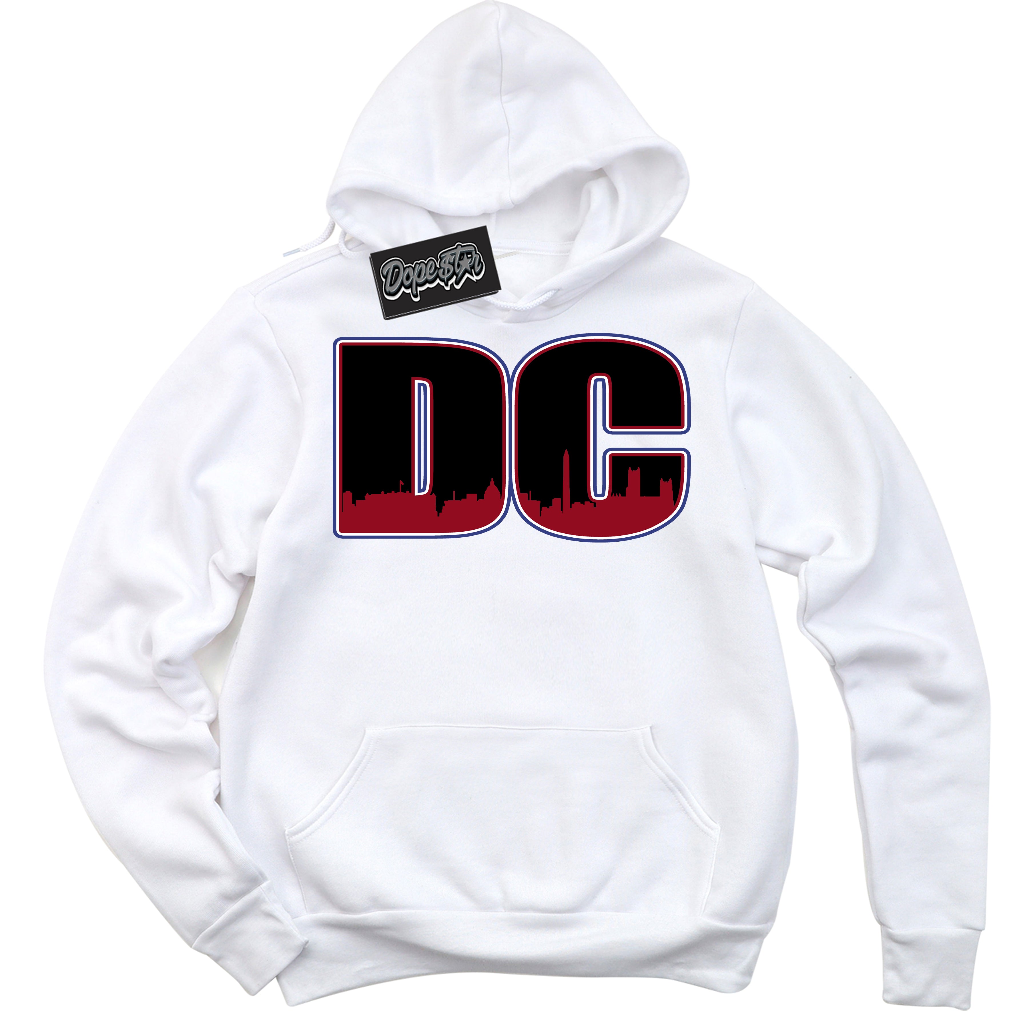 Cool White Hoodie with “ DC ”  design that Perfectly Matches Playoffs 8s Sneakers.