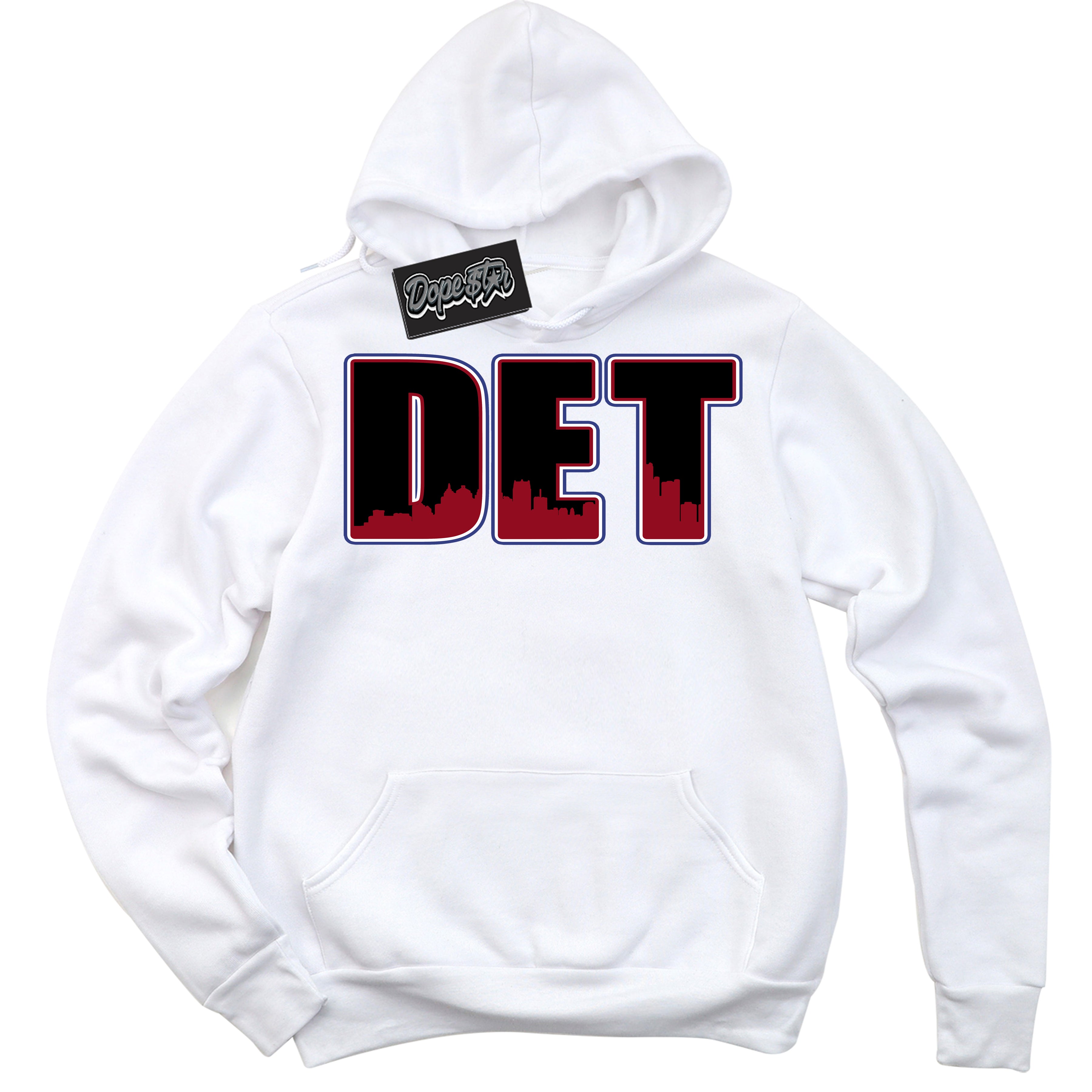 Cool White Hoodie with “ Detroit ”  design that Perfectly Matches Playoffs 8s Sneakers.